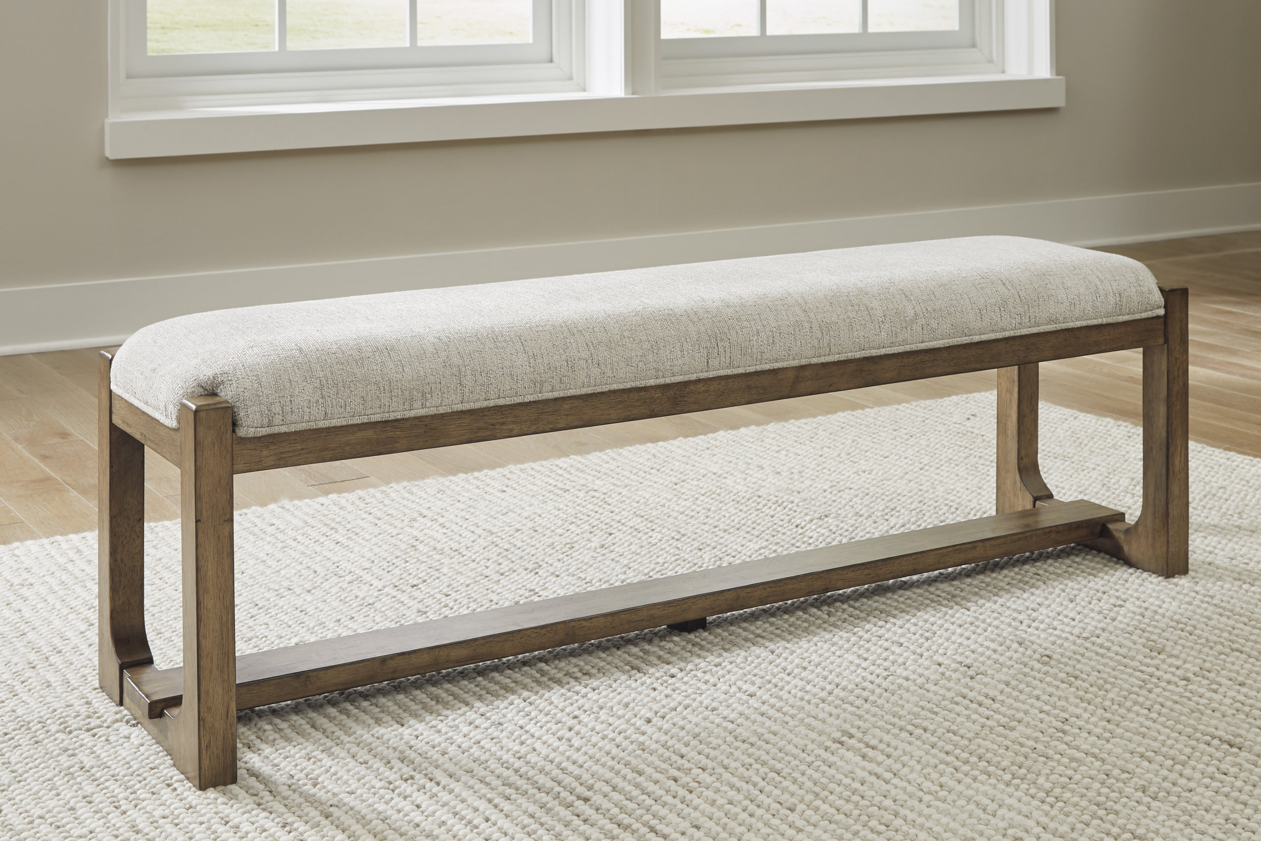 Cabalynn Large Upholstered Dining Bench | Oatmeal & Brown
