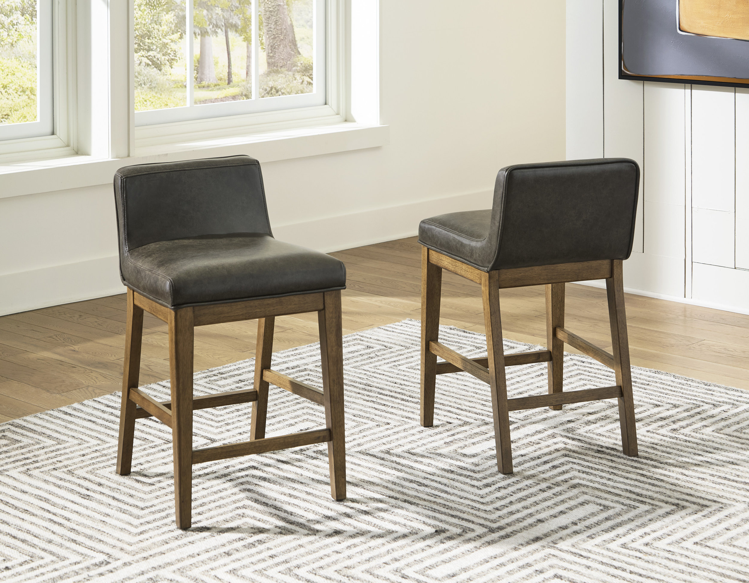 Cabalynn Whitewash Wood & Faux Leather Counter Stool