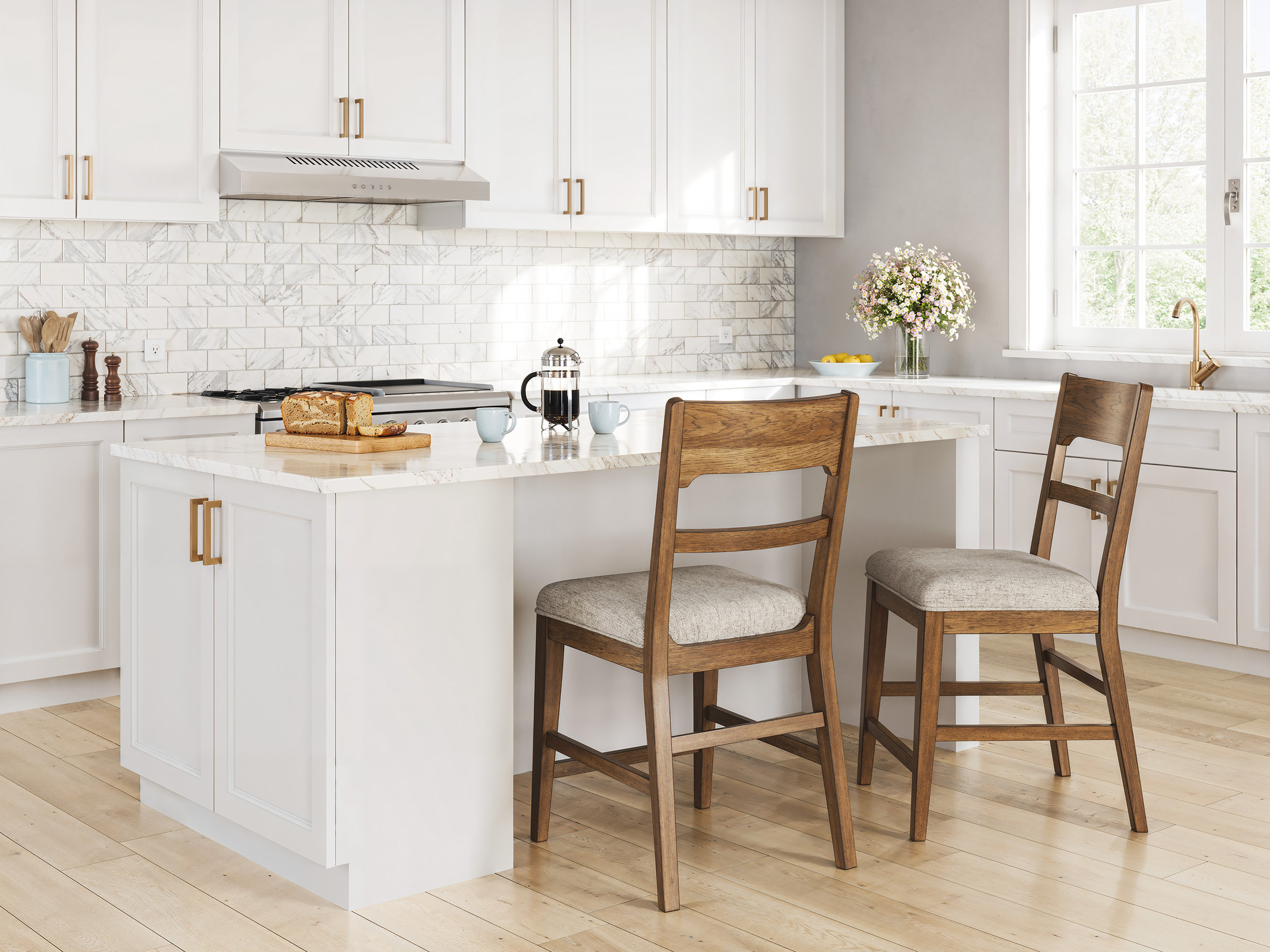 Cabalynn Whitewash Wood & Gray Upholstered Counter Stool