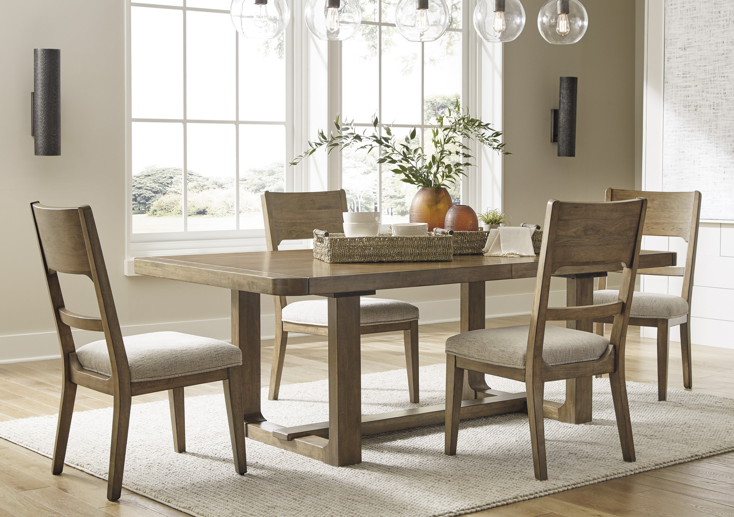 Cabalynn Upholstered Dining Side Chair | Oatmeal Fabric & Wood