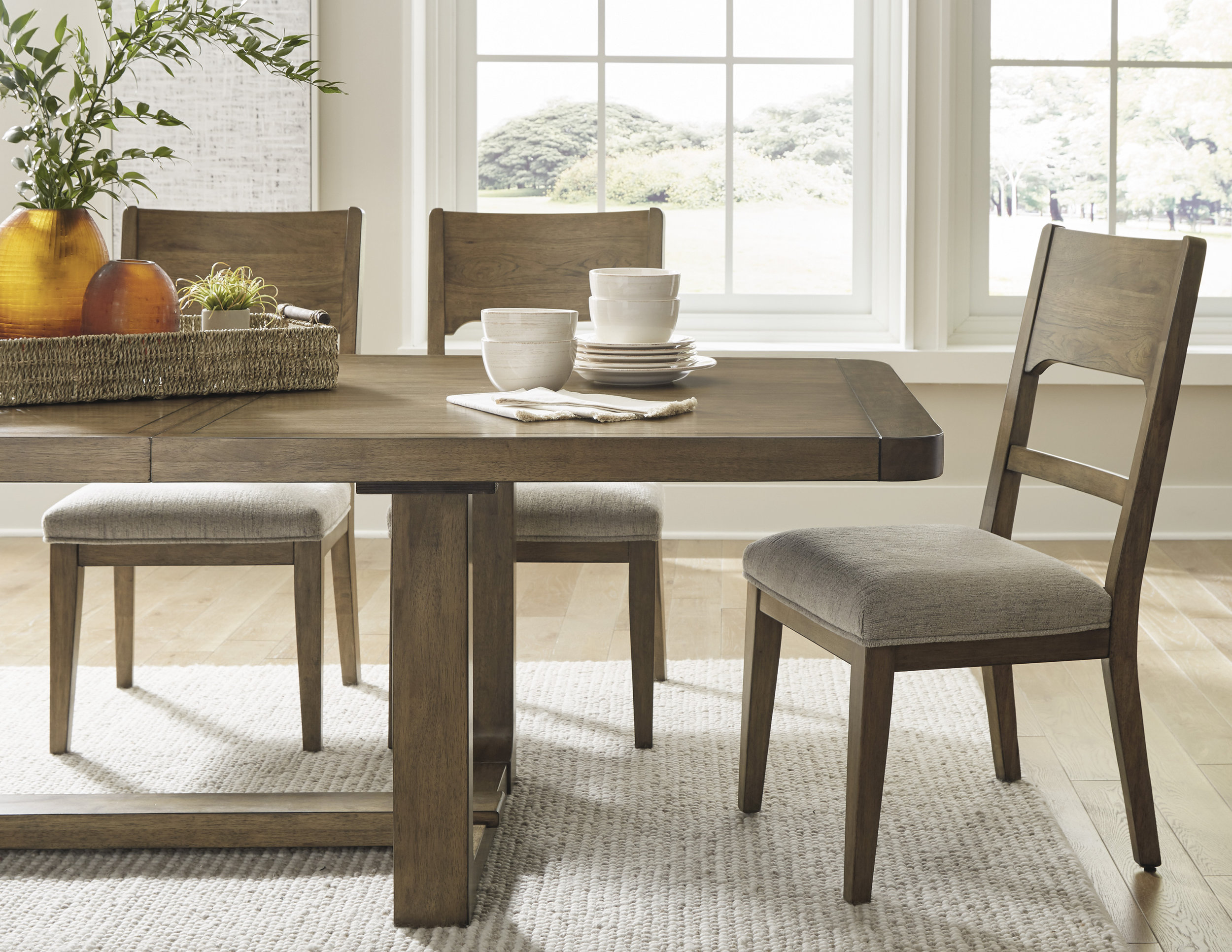Cabalynn Upholstered Dining Side Chair | Oatmeal Fabric & Wood