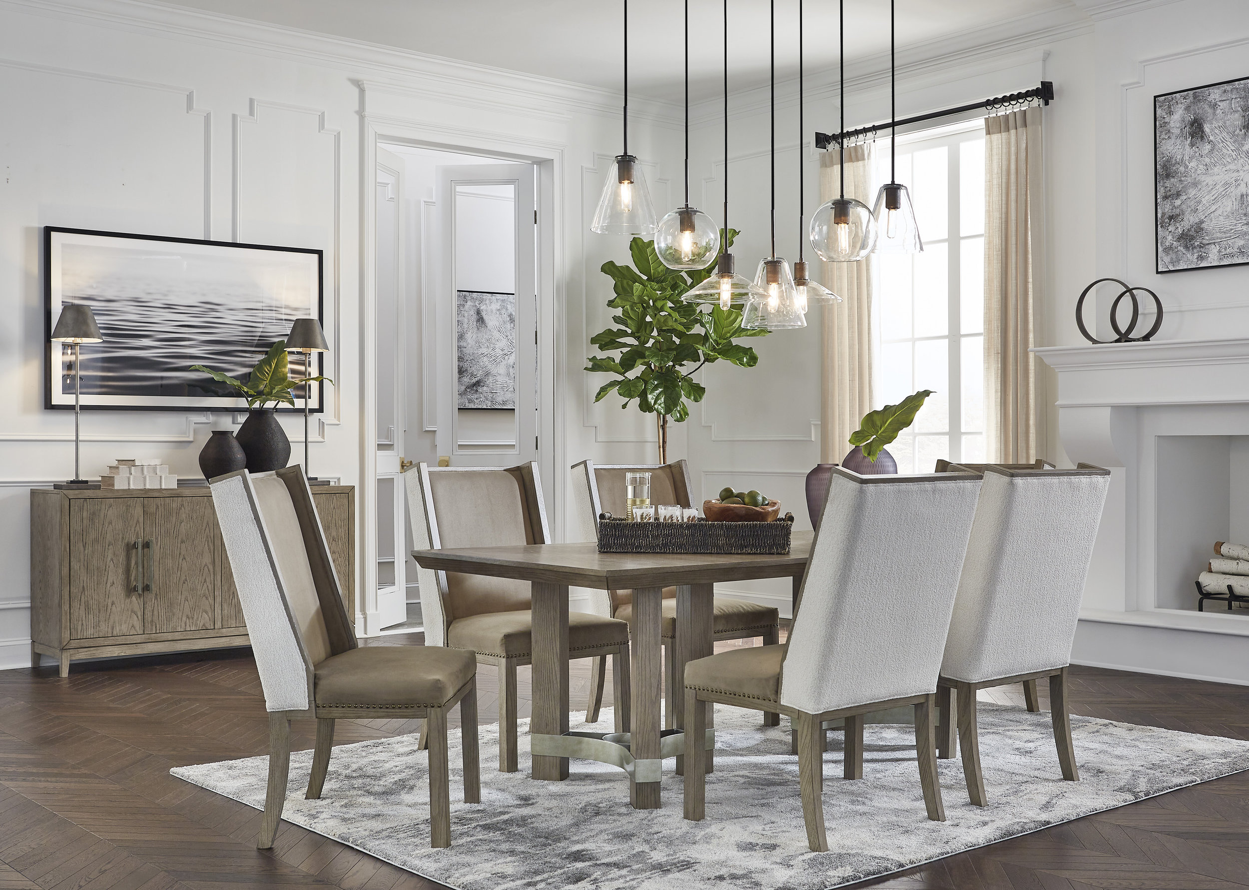 Chrestner Gray Rectangular Wood Dining Table | Double Pedestal