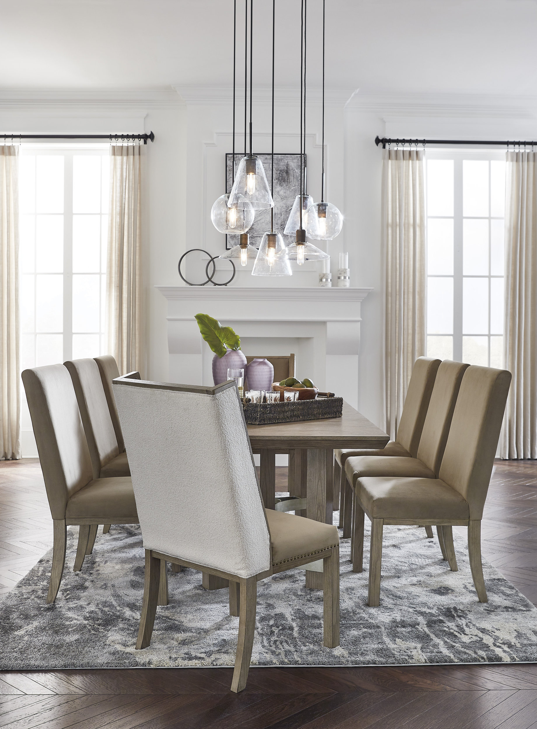 Chrestner Gray Rectangular Wood Dining Table | Double Pedestal