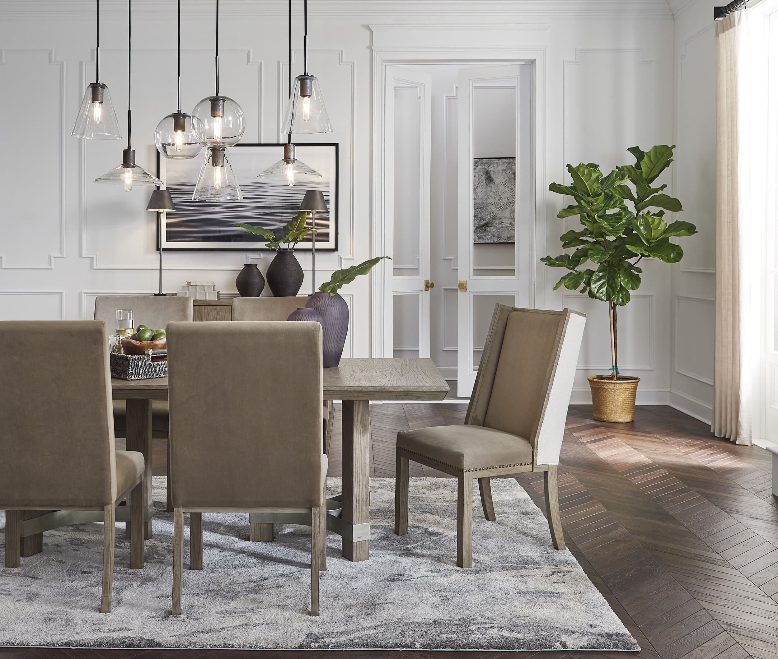 Chrestner Rectangular Dining Room Set | Gray Wood & 6 Chairs