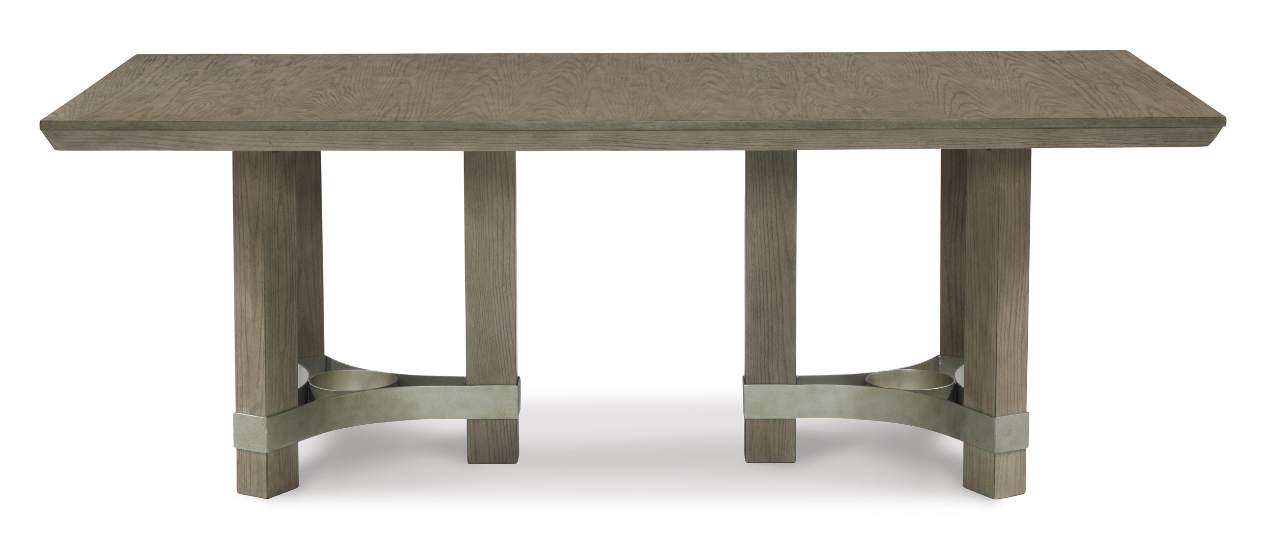 Chrestner Gray Rectangular Wood Dining Table | Double Pedestal