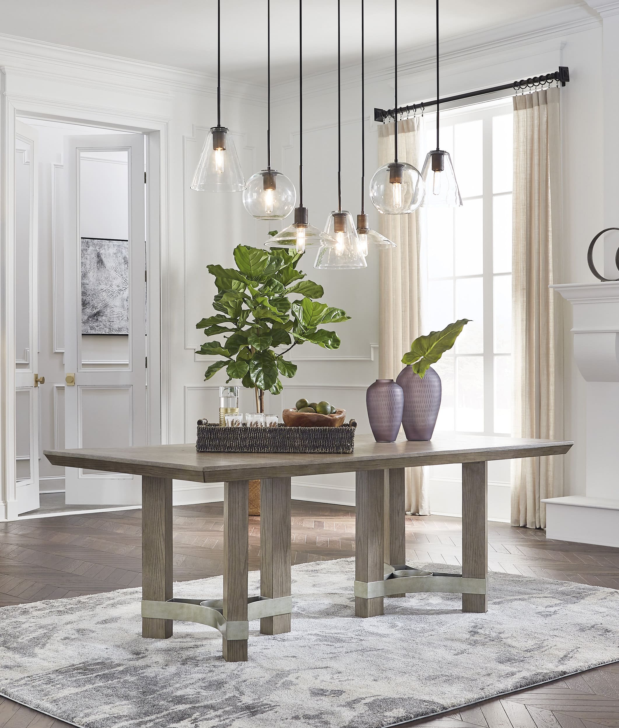 Chrestner Rectangular Dining Room Set | Gray Wood & 6 Chairs