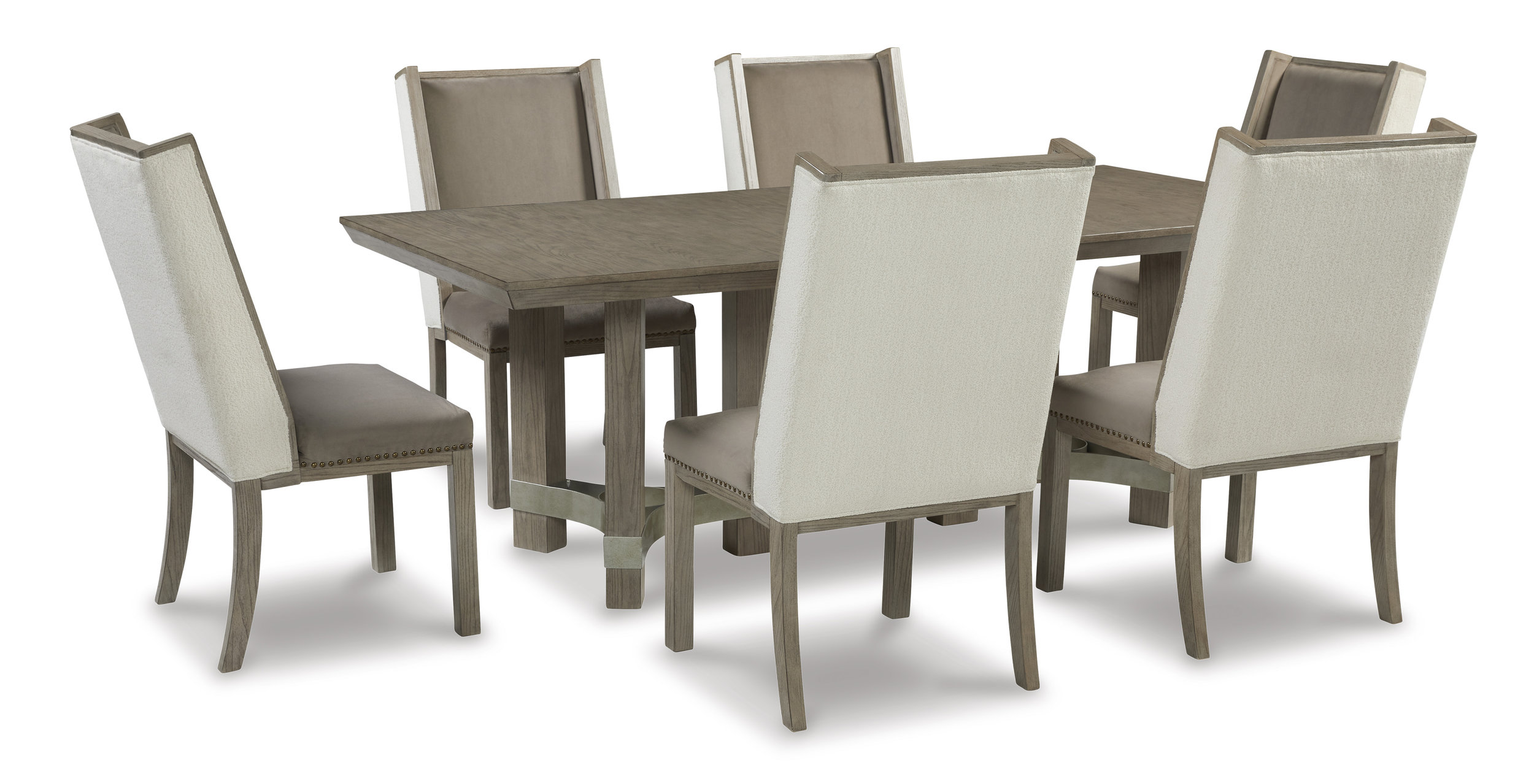 Chrestner Gray Rectangular Wood Dining Table | Double Pedestal