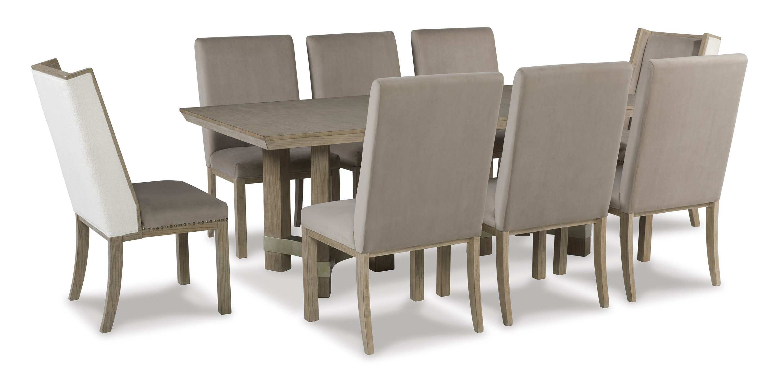 Chrestner Gray Rectangular Wood Dining Table | Double Pedestal
