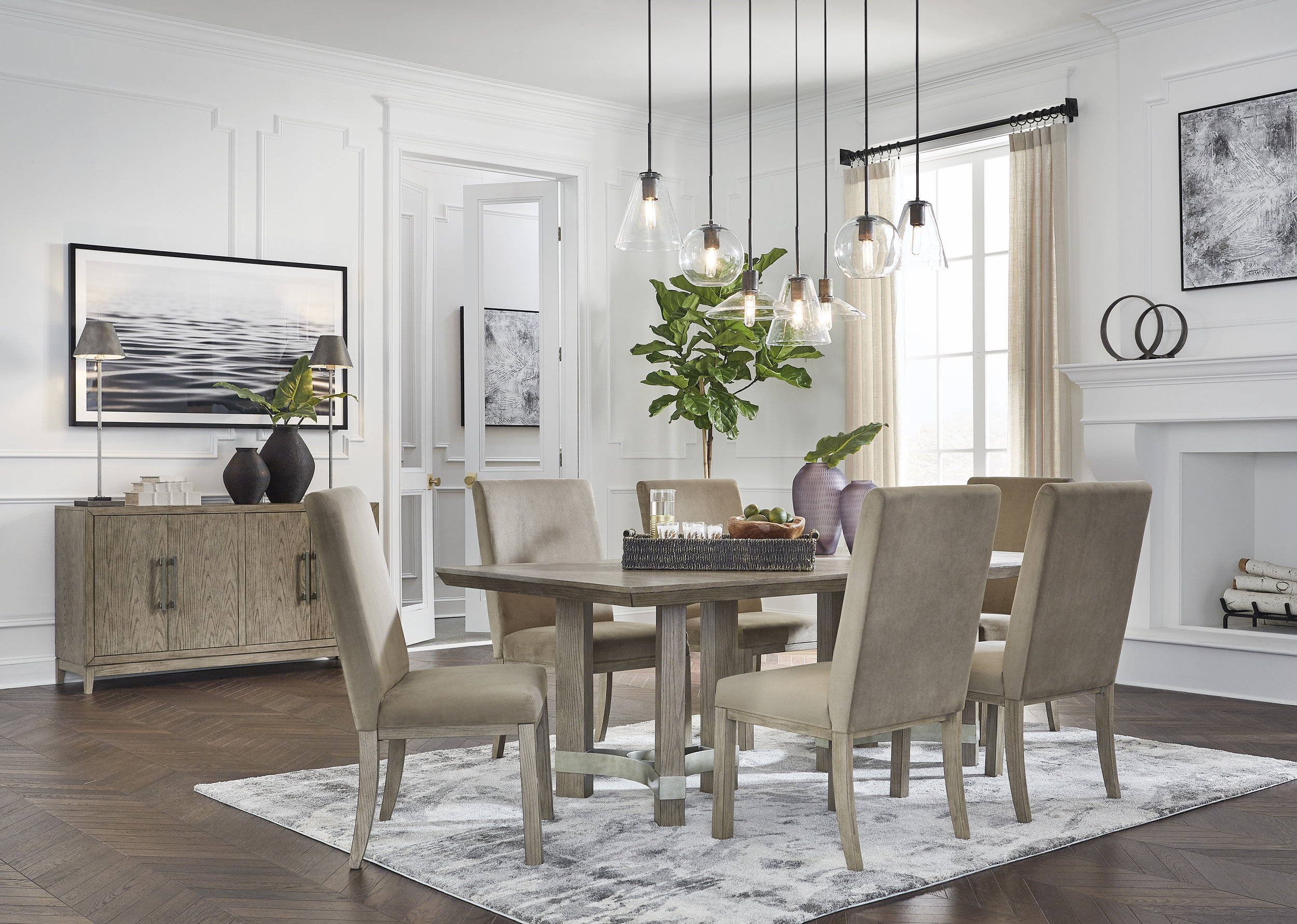 Chrestner Gray Rectangular Wood Dining Table | Double Pedestal