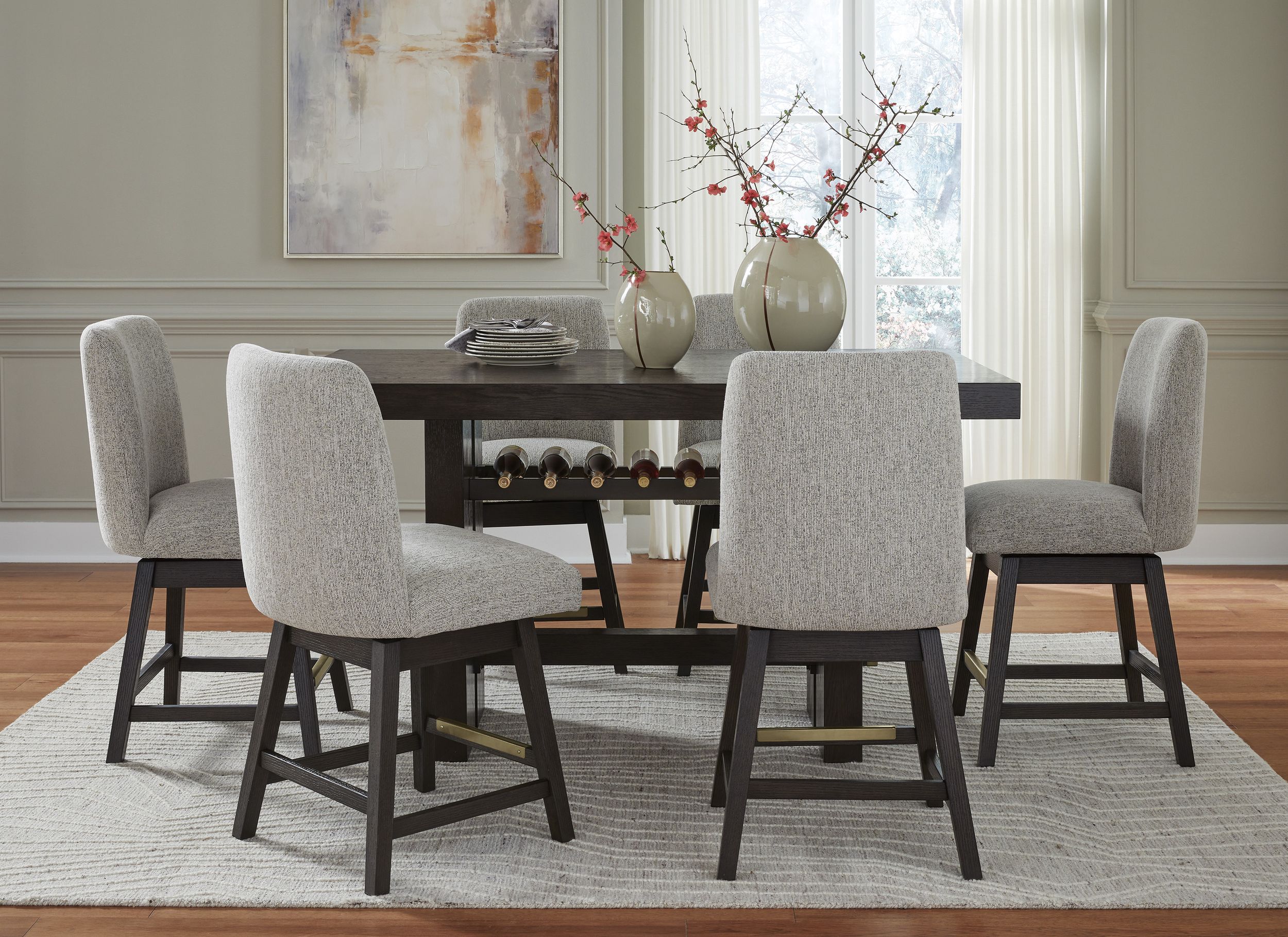Burkhaus Wood Veneer Rectangular Counter Table w/Wine Rack