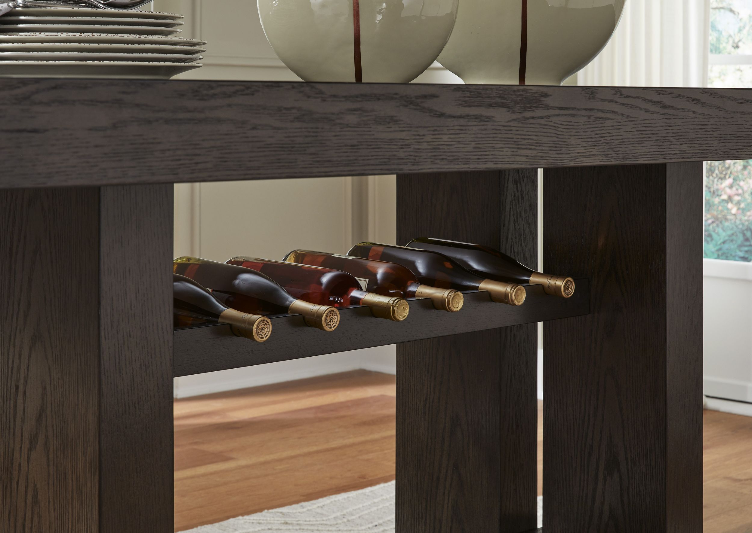 Burkhaus Wood Veneer Rectangular Counter Table w/Wine Rack