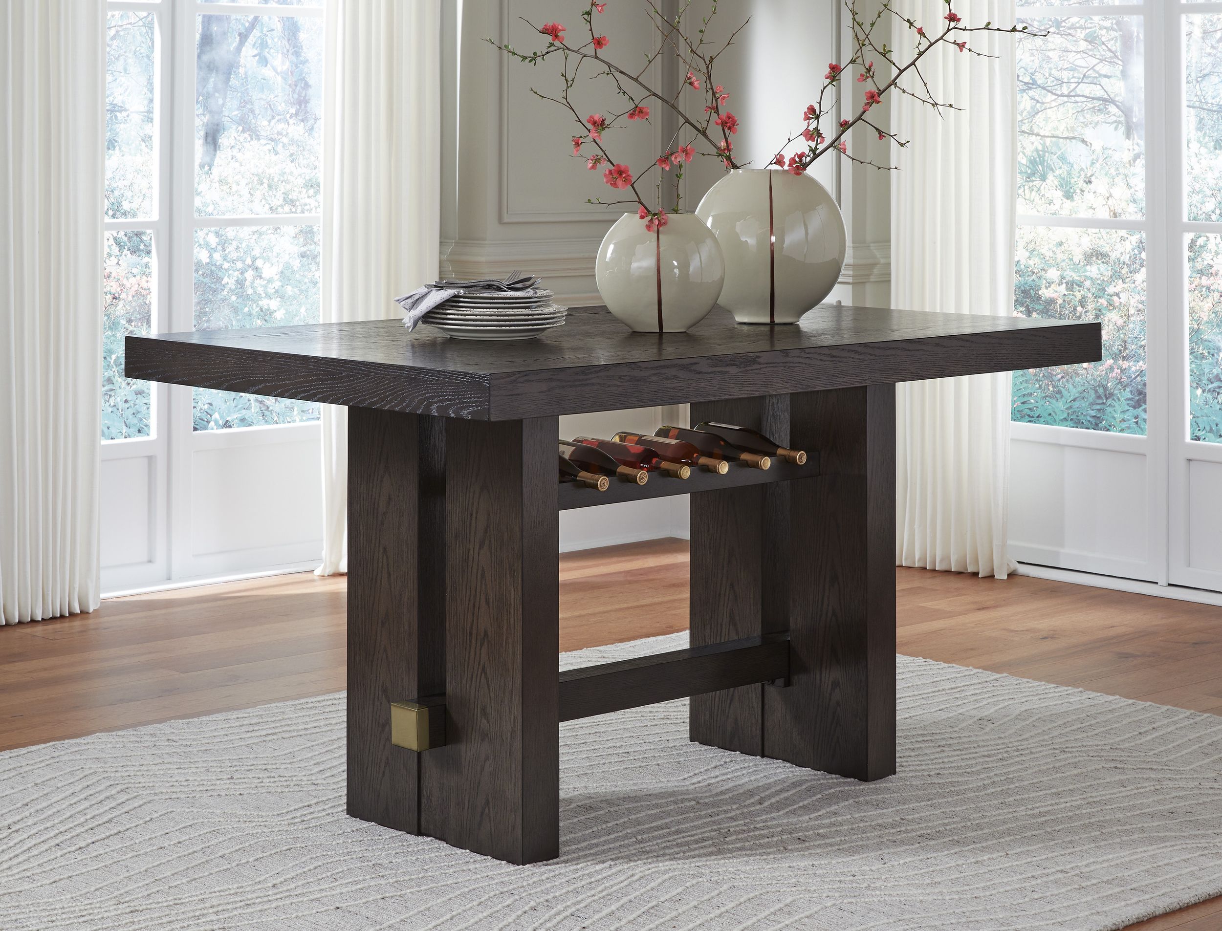 Burkhaus Wood Veneer Rectangular Counter Table w/Wine Rack