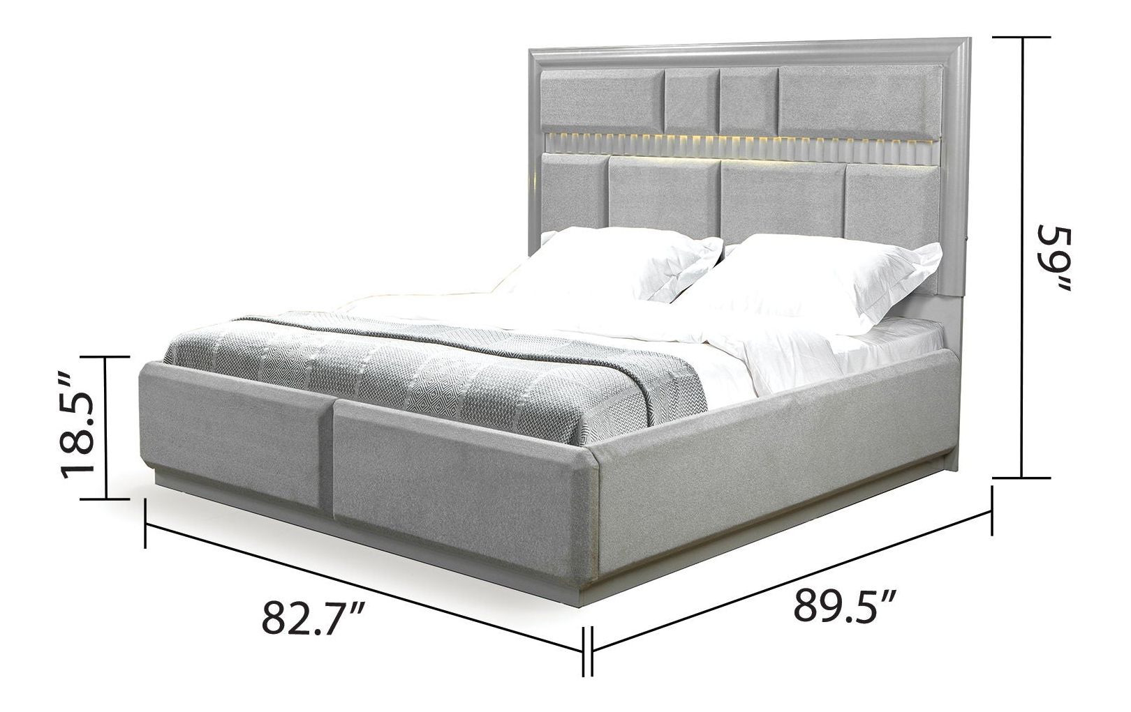 Da Vinci King Size Bed with Fabric Upholstery & LED Lighting