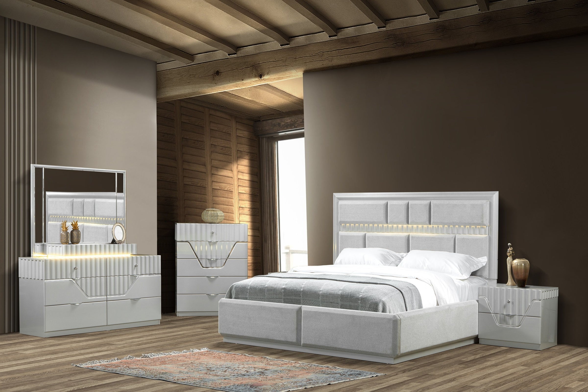 Da Vinci Bed with Fabric Upholstery & LED Lighting