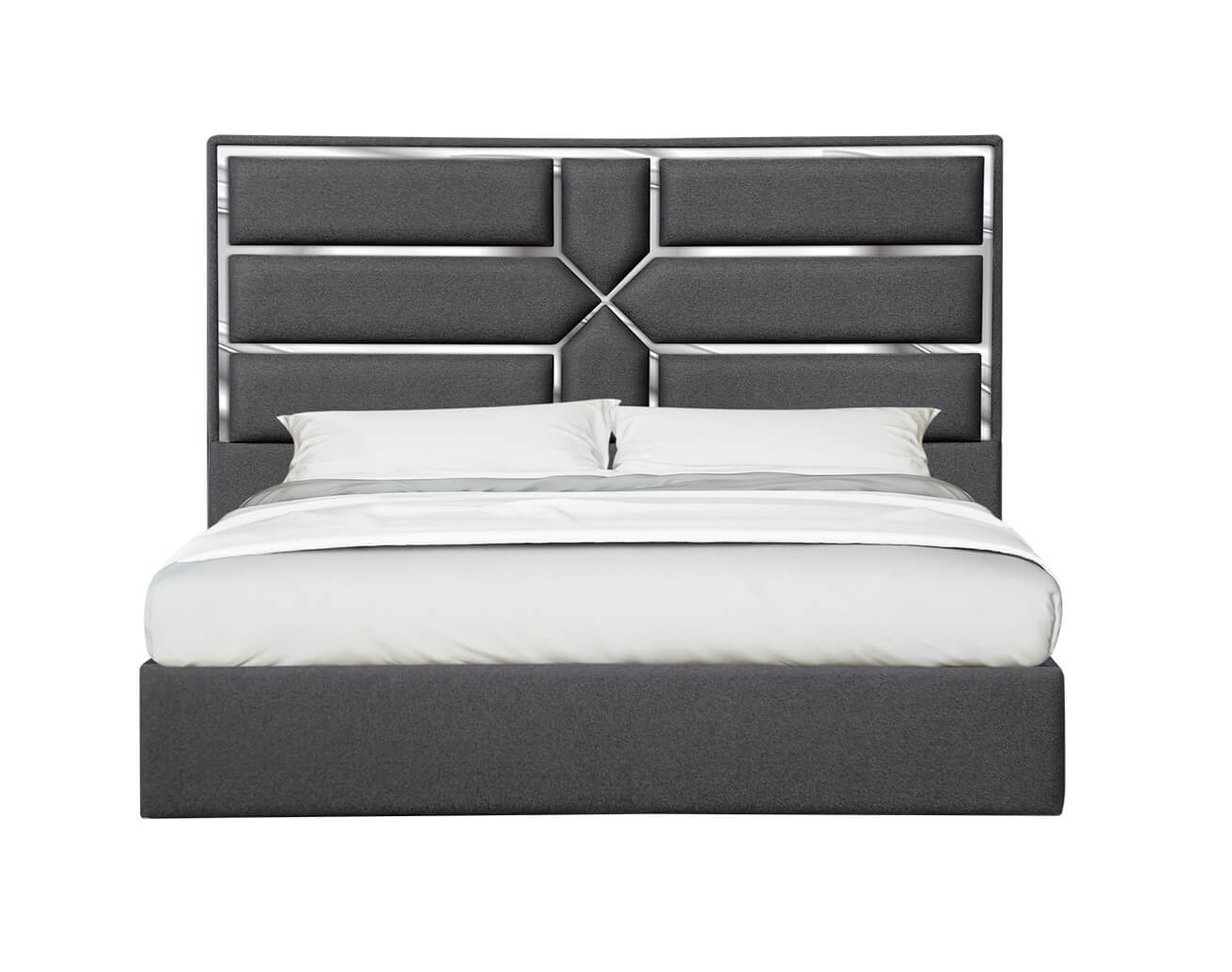 Da Vinci Fabric Platform King Size Bed w/Mirrored Trim