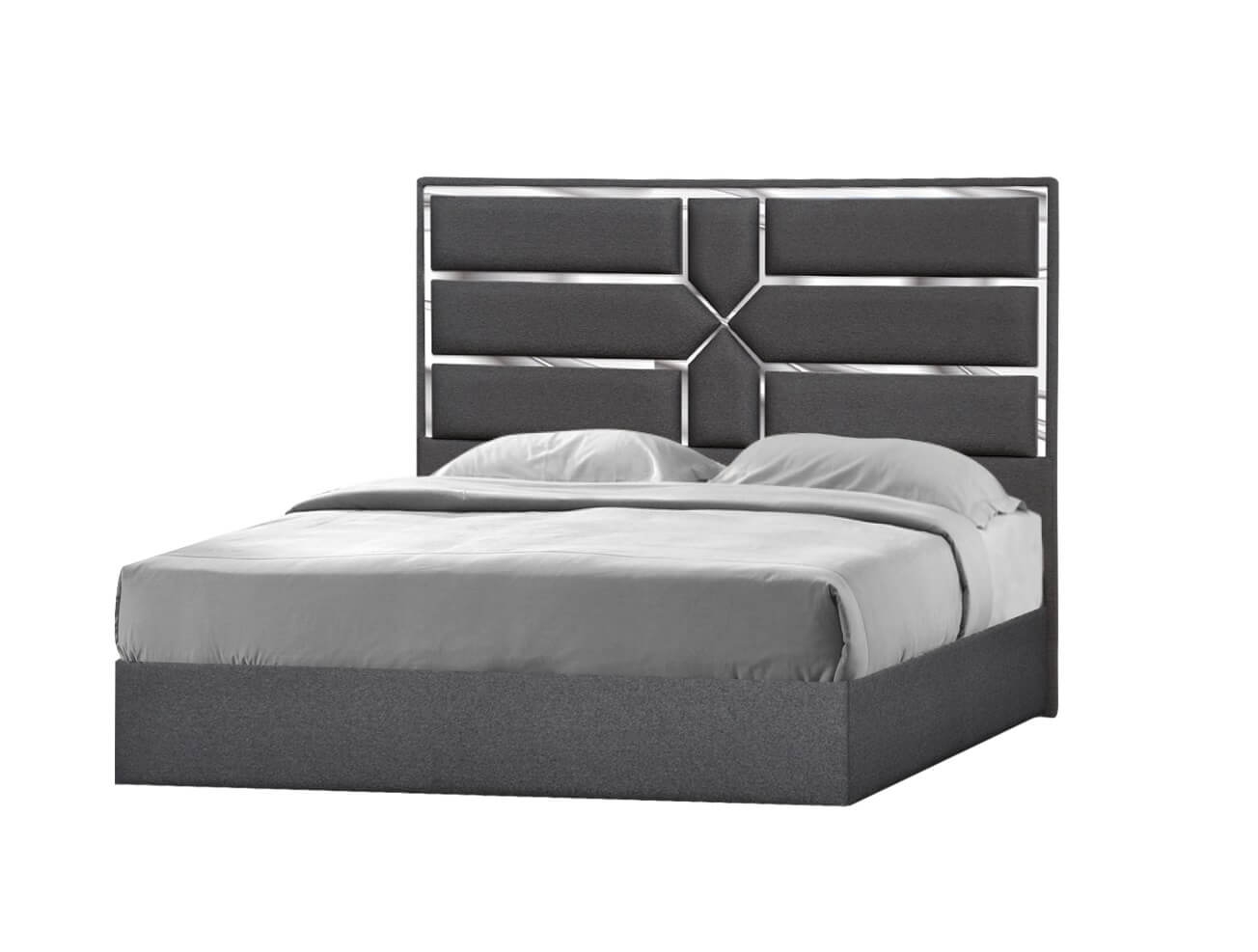 Da Vinci Fabric Platform King Size Bed w/Mirrored Trim