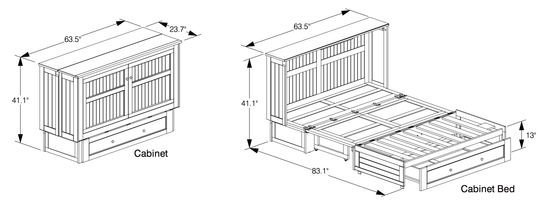 Daisy Wood Murphy Cabinet Bed w/Mattress