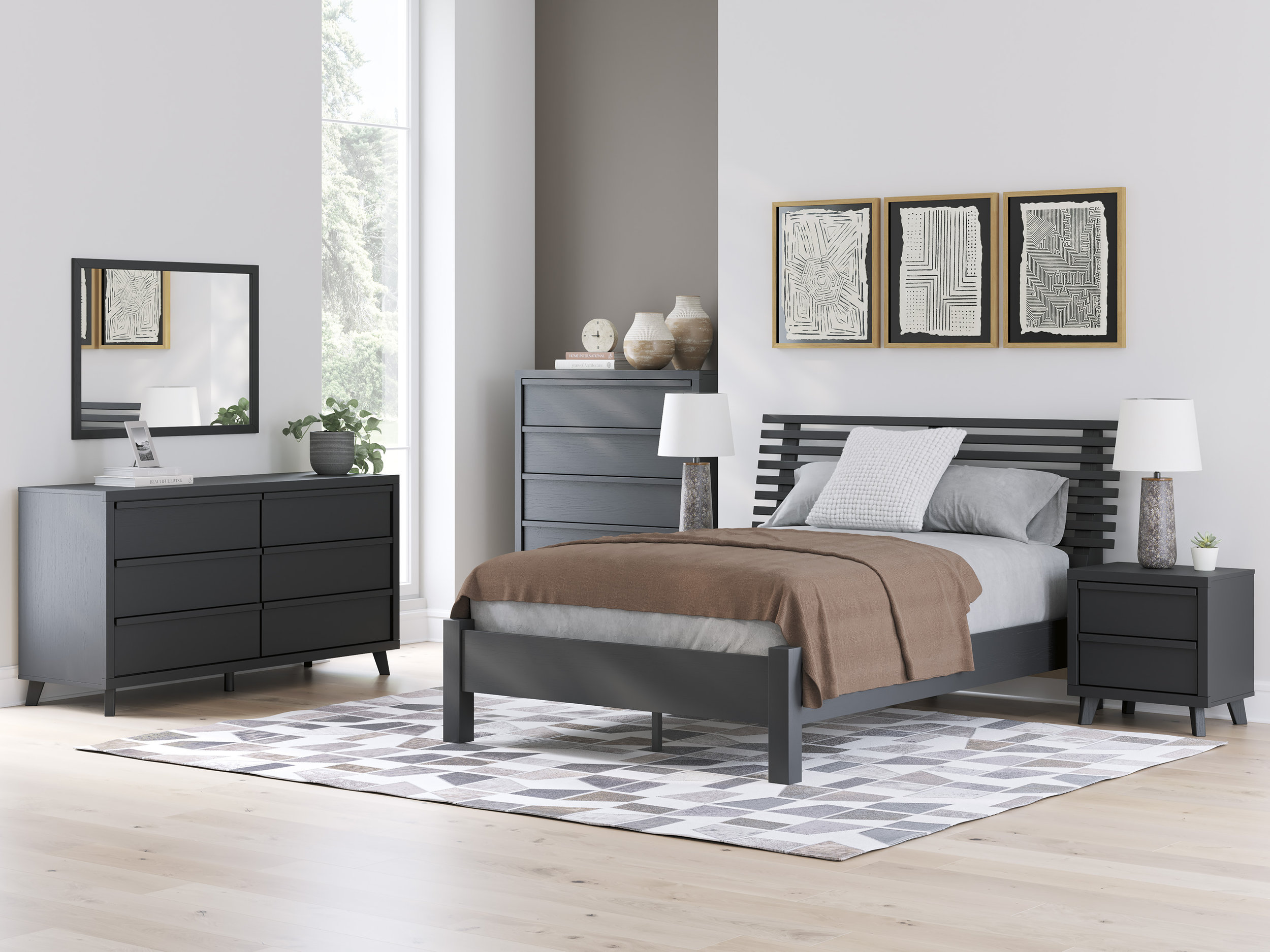 Danziar MDF/Wood Veneer Slat Panel Bedroom Set