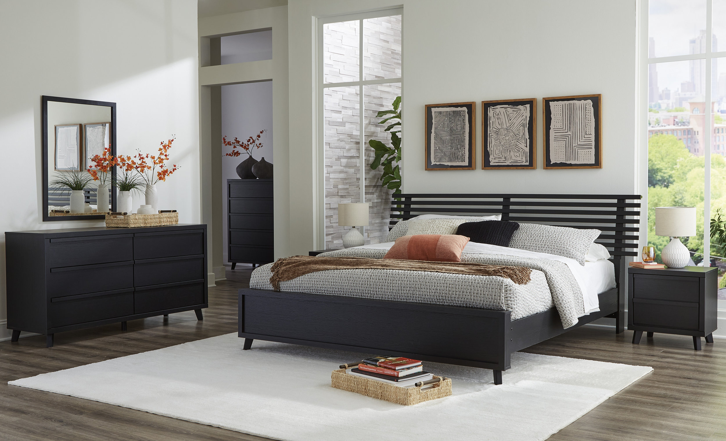 Danziar MDF/Wood Veneer Slat Panel Bedroom Set w/Footboard
