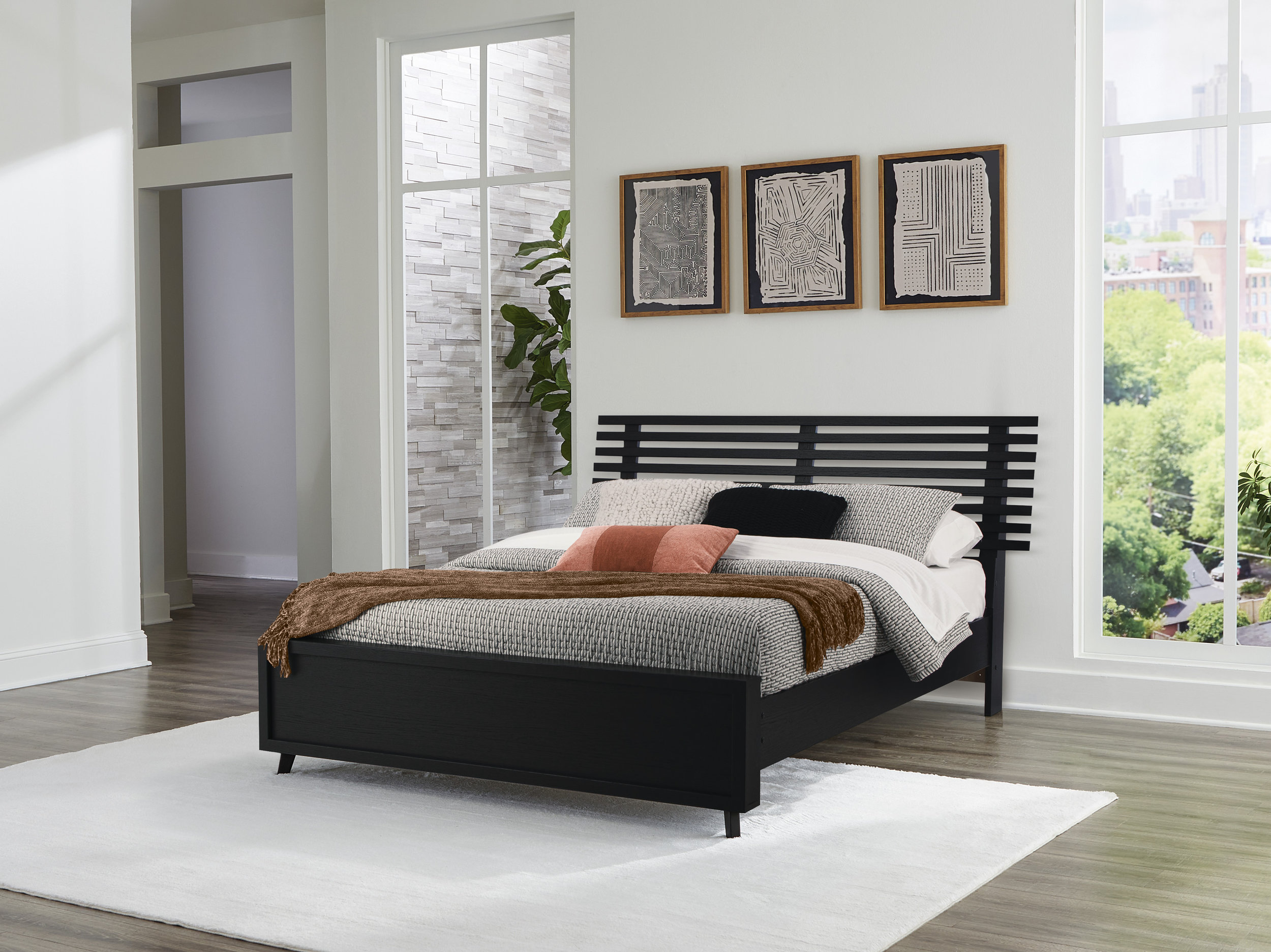 Danziar MDF/Wood Veneer Slat Panel Bedroom Set w/Footboard