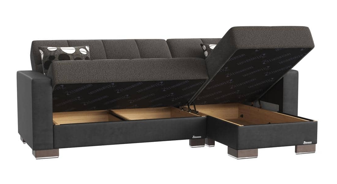 Ottomanson Origins Convertible L-Shaped Sectional Sofa, Brown Polyester