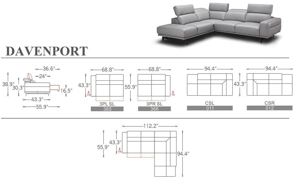 Davenport Leather Sectional in Right Facing