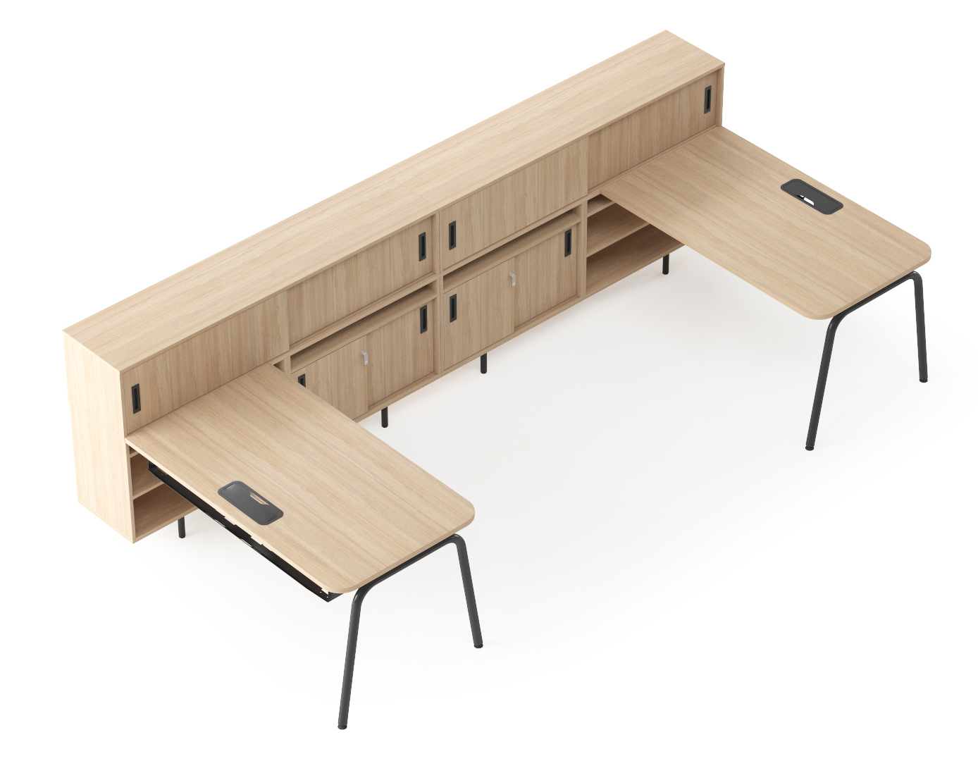 NARBUTAS Round 2-Desk Workstation w/RAF & LAF Desks, Cabinets & Shelf