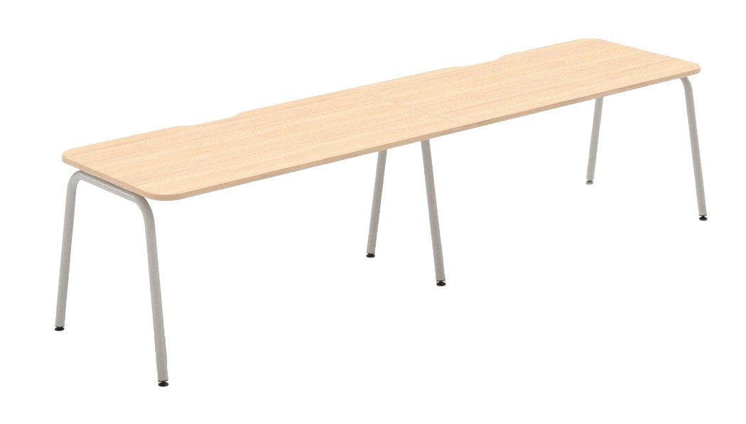 Round D31.5" Melamine Office Single Row 2-Desk Bench w/Scallop & Rounded Corners