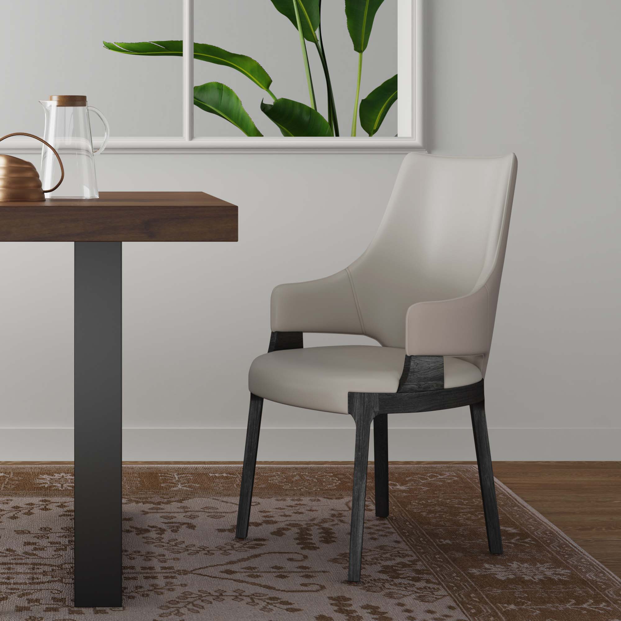 Kara Leatherette/Velvet Upholstered Dining Arm Chair 
