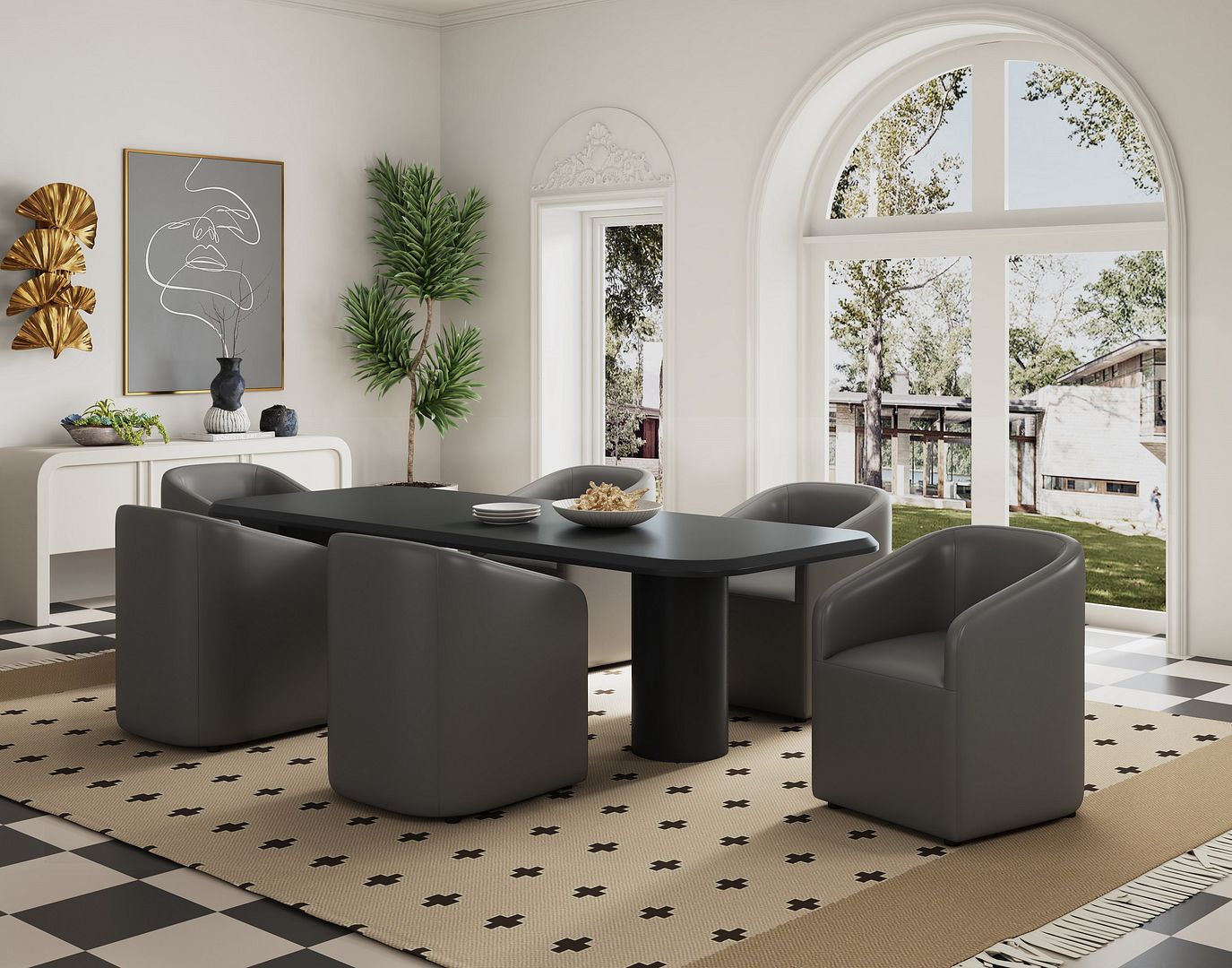 Anna Round Faux Leather Dining Armchair 