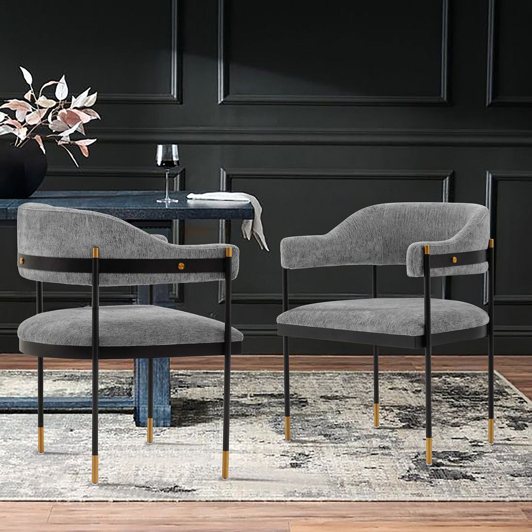 Manhattan Comfort Lia Chenille Dining Armchair, Grey