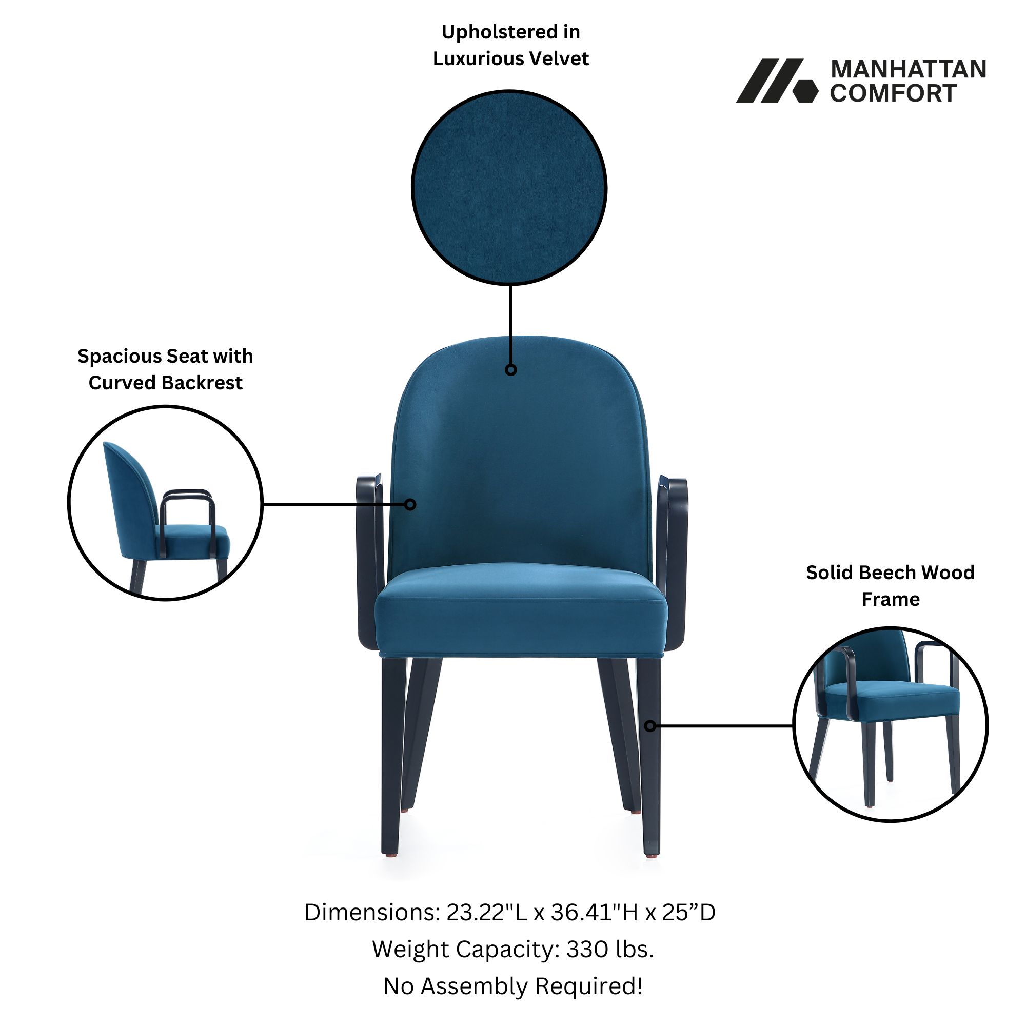 Hillman Velvet Upholstered Dining Arm Chair 
