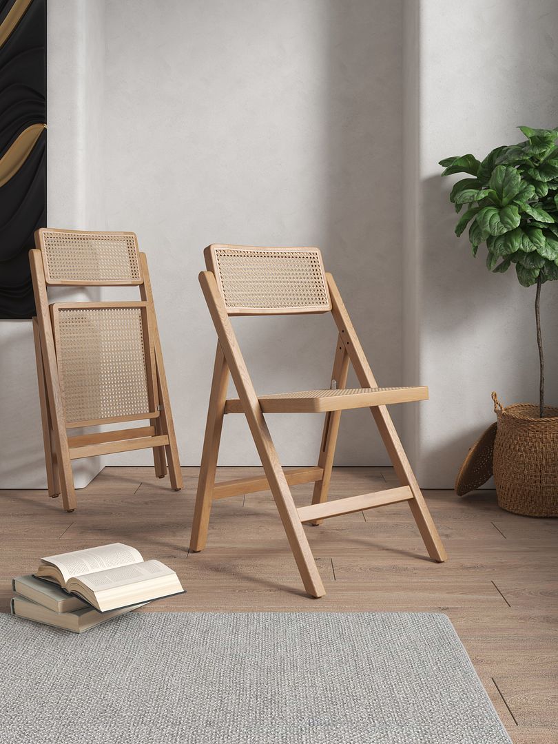 Manhattan Comfort Pullman Folding Dining Chair, Set of 2, Nature