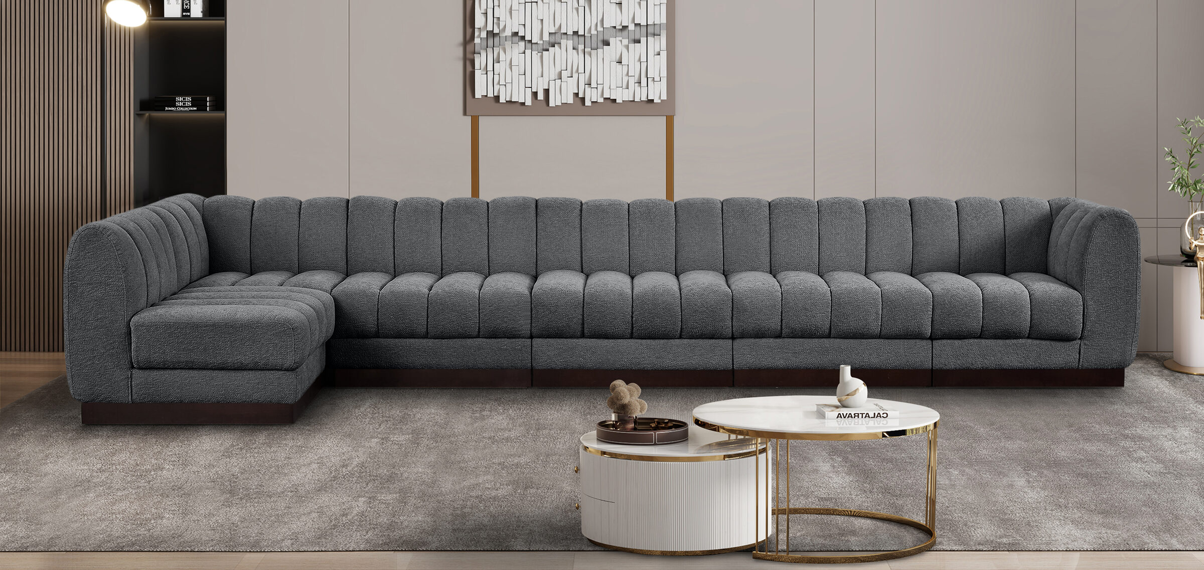 Quinn 165-inch Chenille 6-Piece Modular L-Shape Sectional