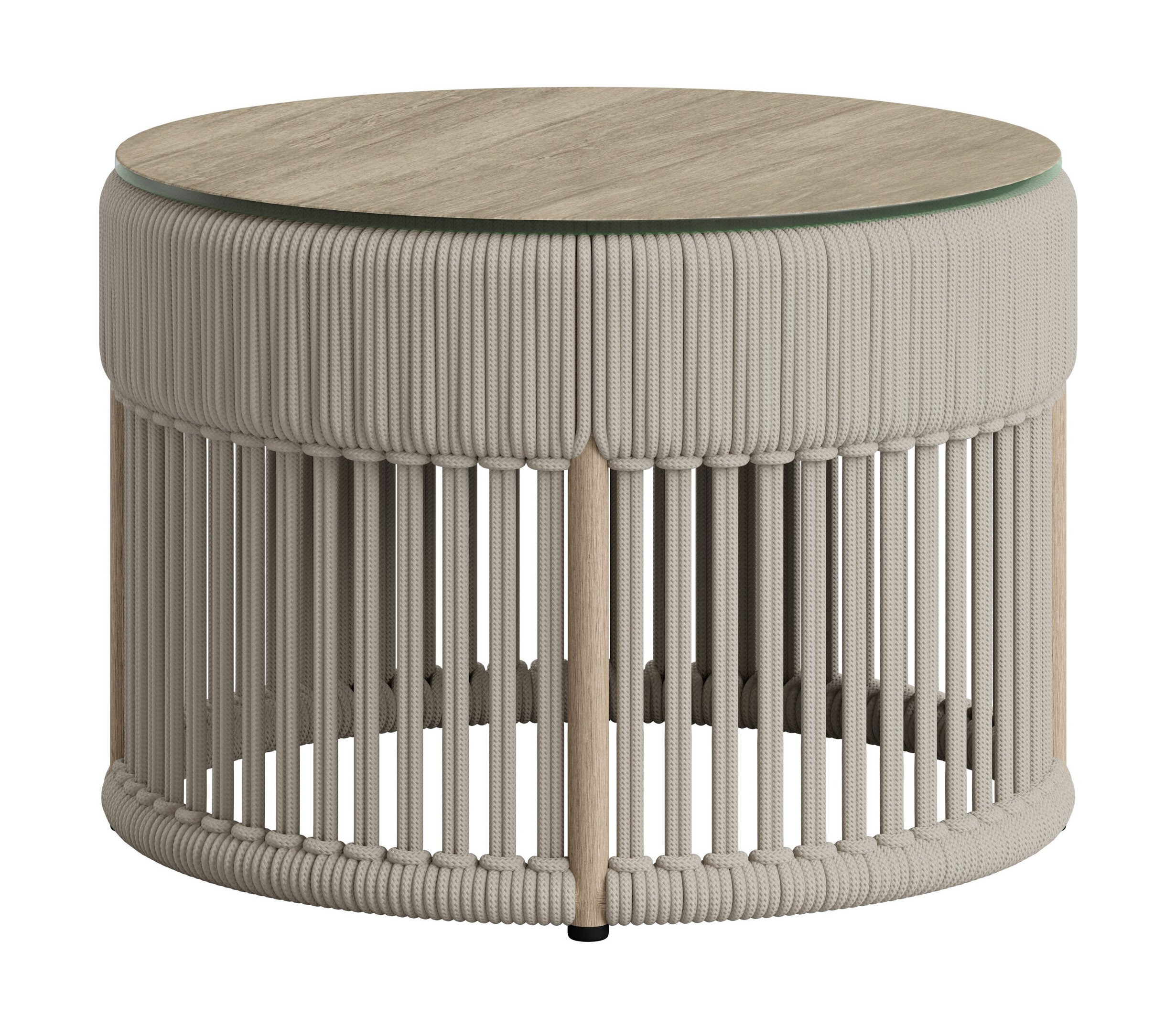 Sora Faux Wood Tempered Glass Top Round Coffee Table