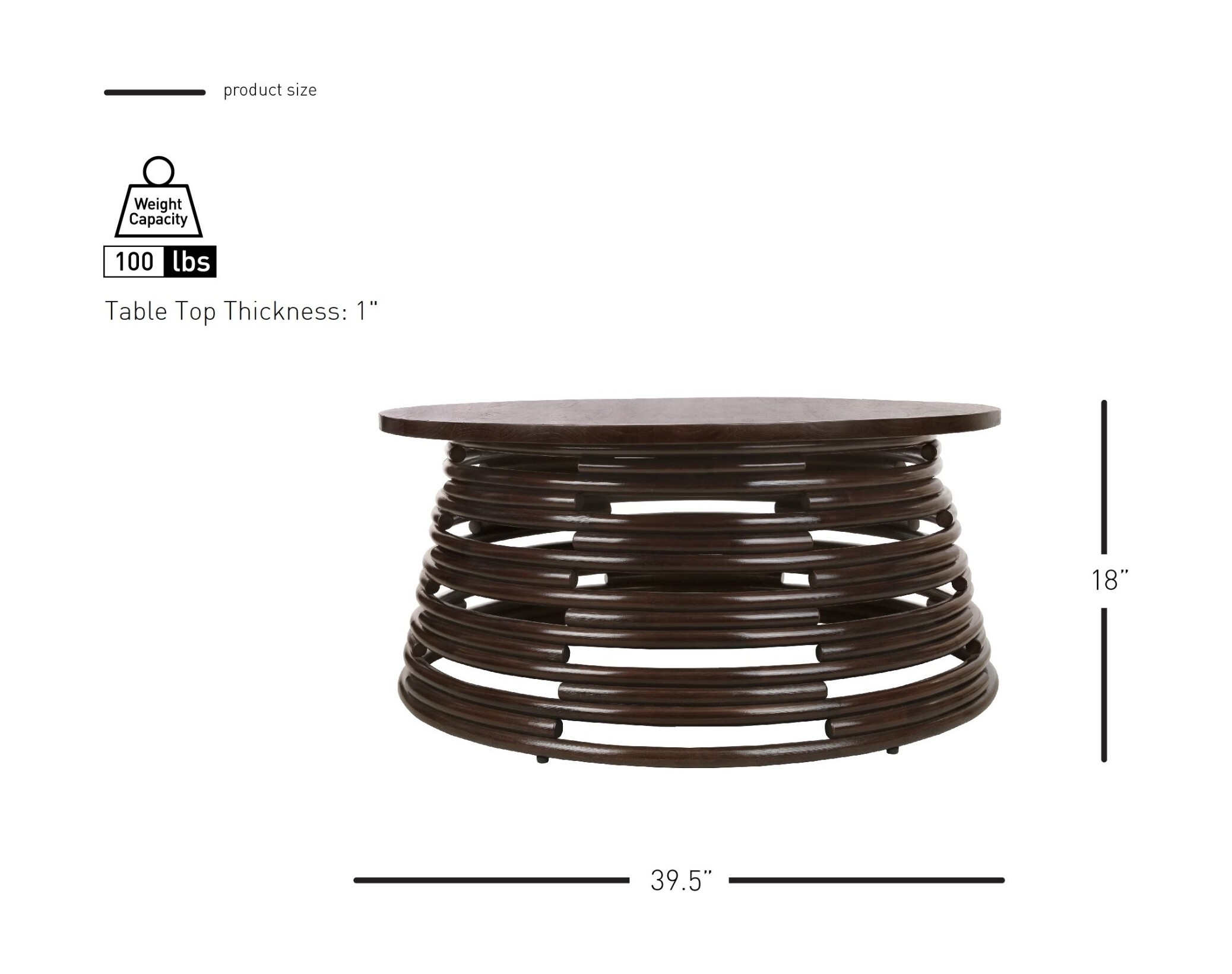Zeke Rattan Coffee Table with Solid Mindi Wood Top