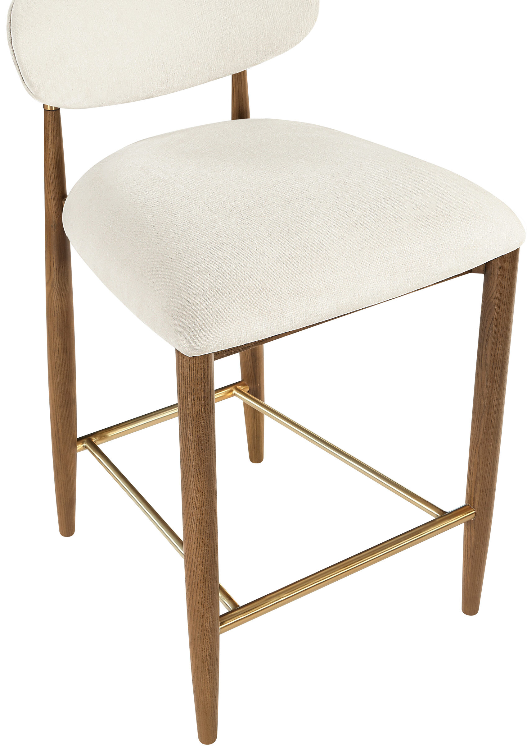 Riccio Polyester Counter Stool with Brown Walnut Wood & Brushed Brass Iron Base