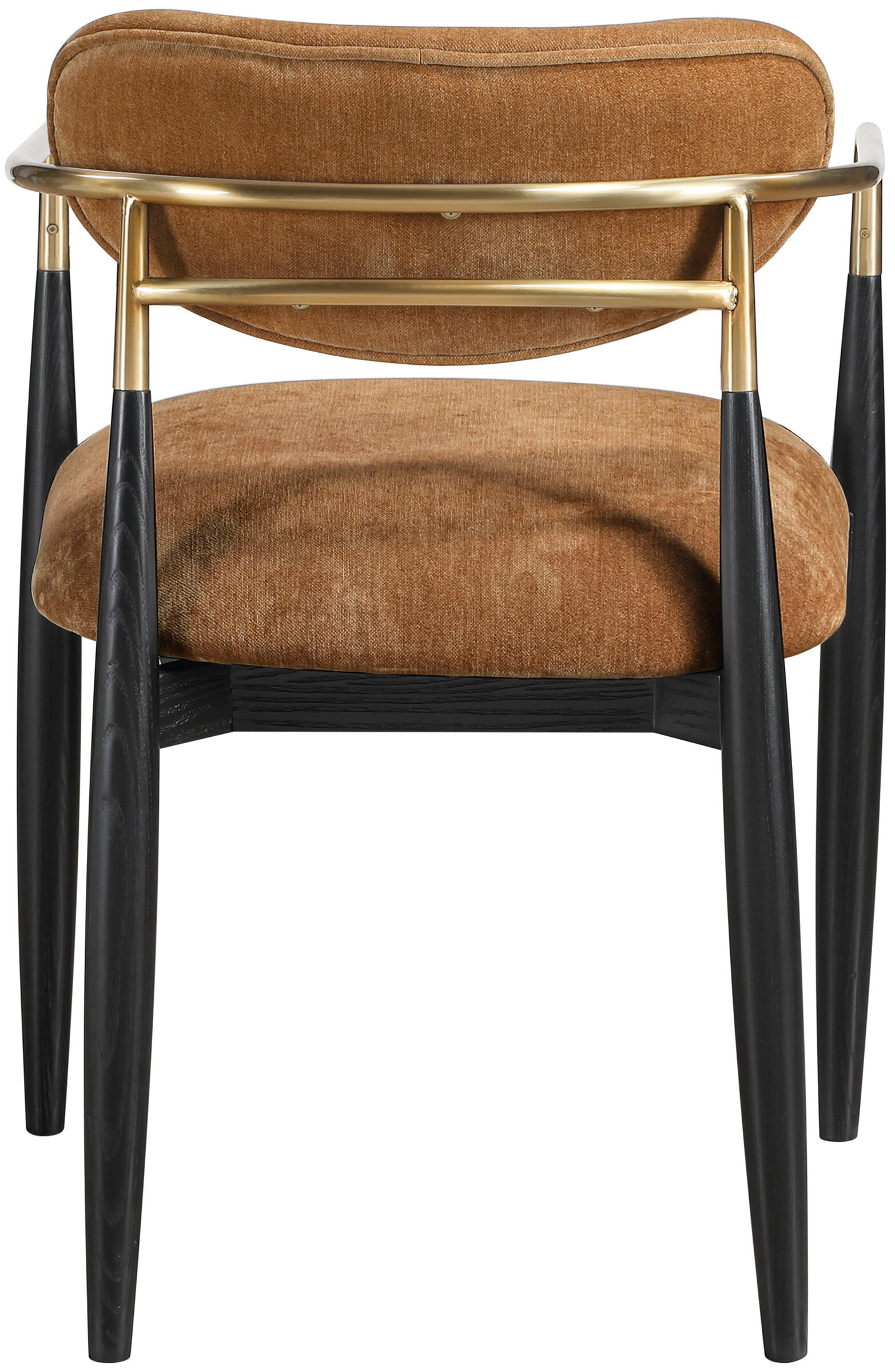 Riccio Polyester Arm Chair with Black Wood & Brushed Brass Iron Base