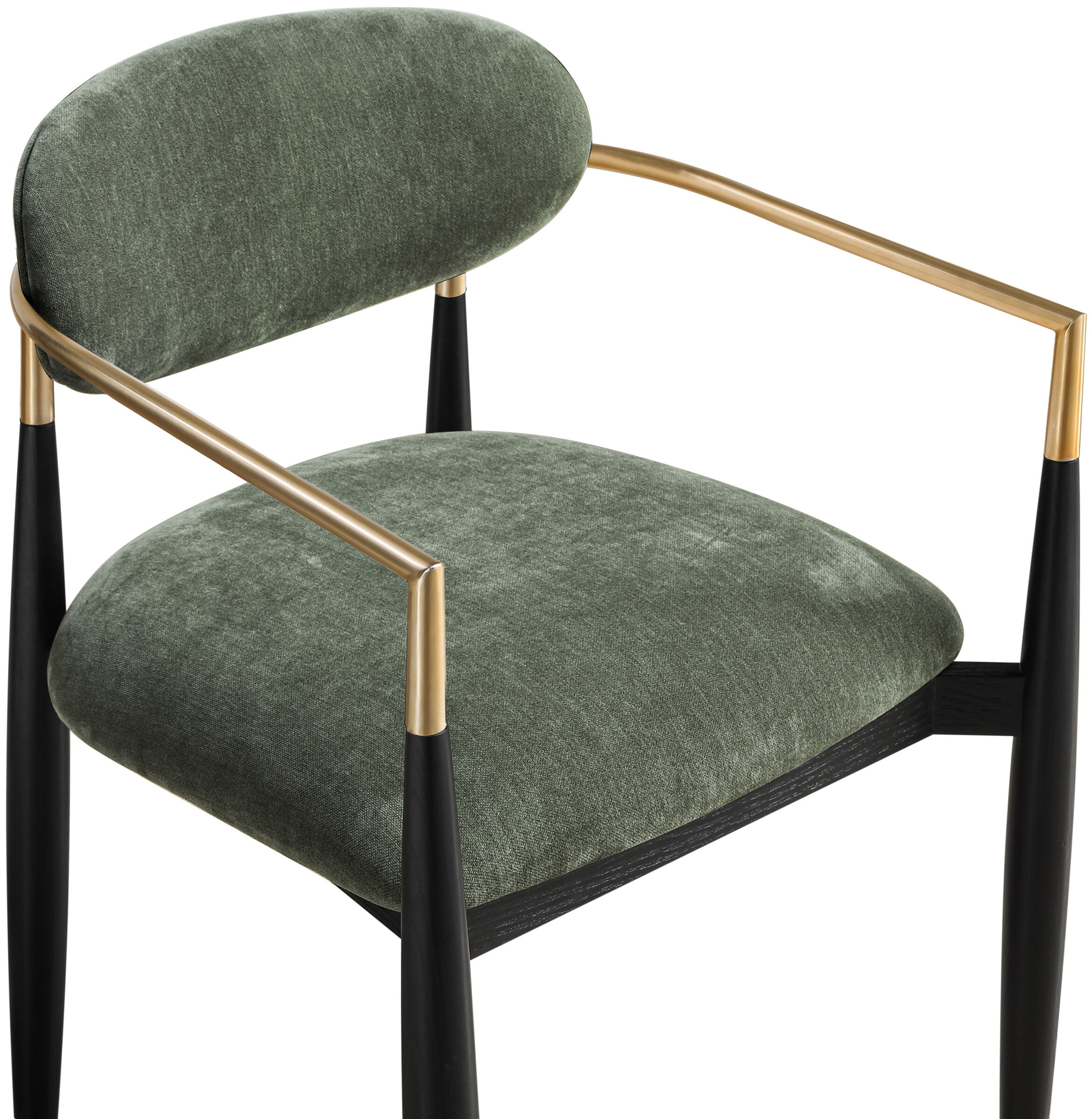 Riccio Polyester Arm Chair with Black Wood & Brushed Brass Iron Base