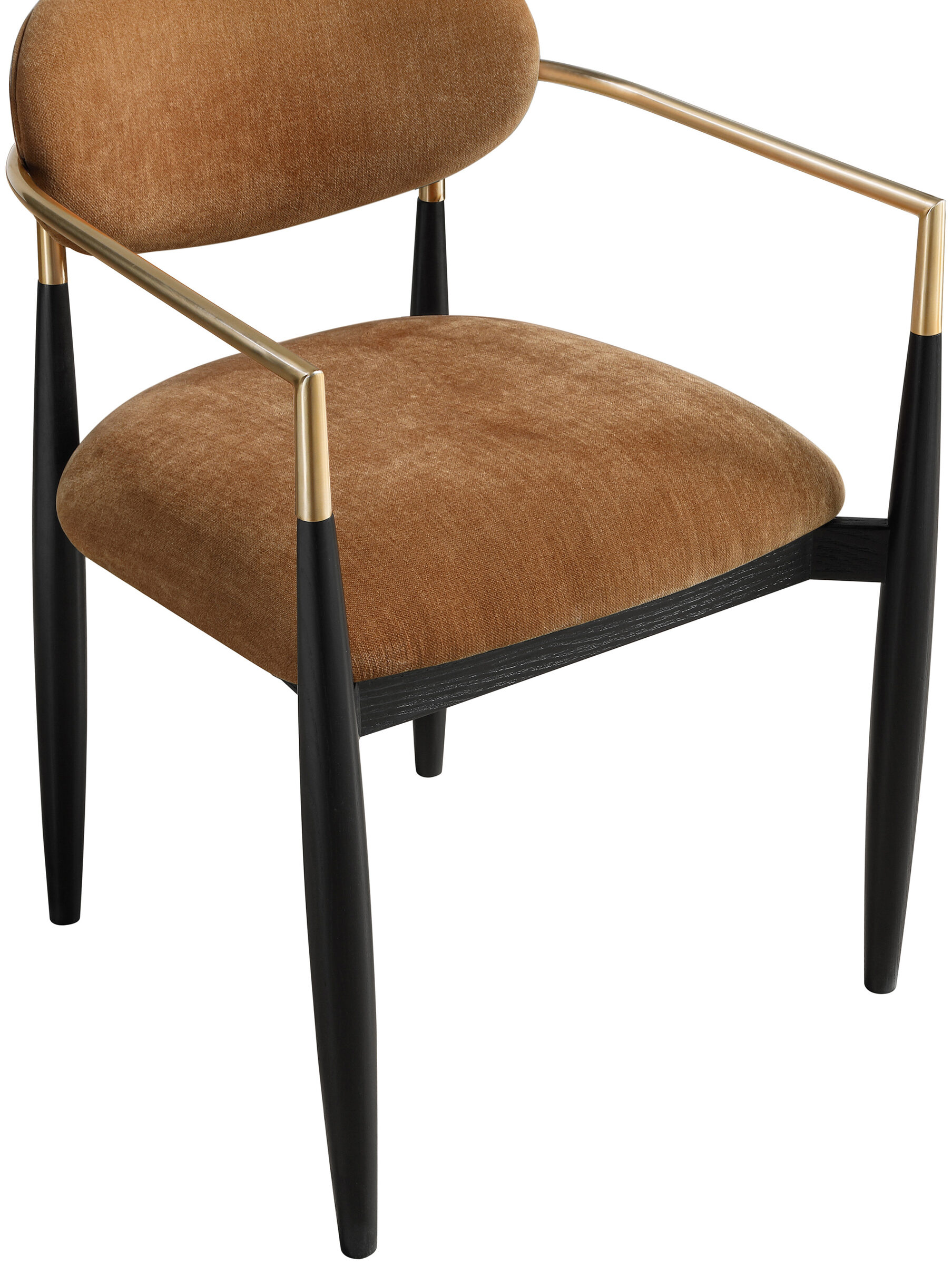 Riccio Polyester Arm Chair with Black Wood & Brushed Brass Iron Base