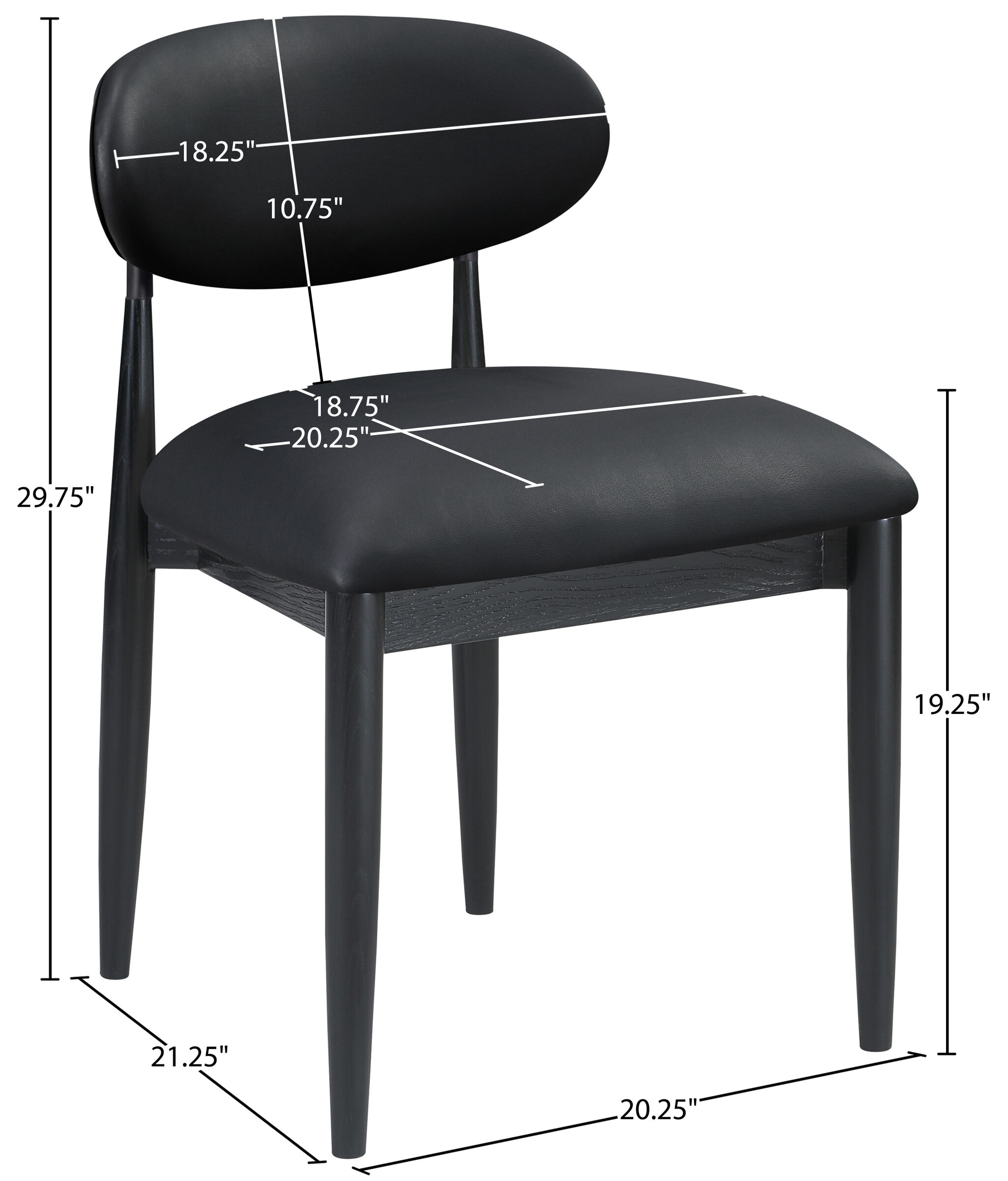 Riccio Vegan Leather Side Chair with Black Wood & Matte Black Iron Base