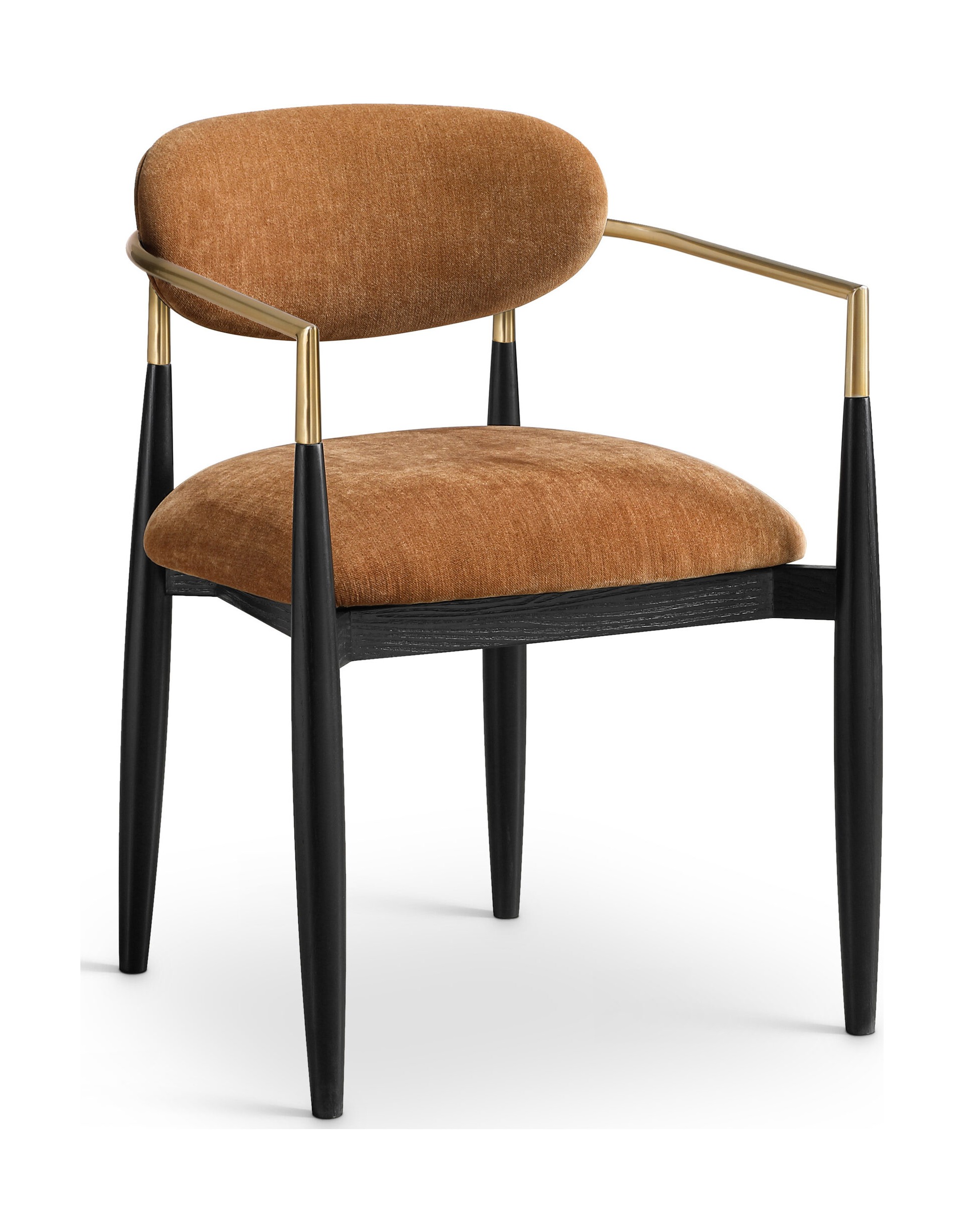 Riccio Polyester Arm Chair with Black Wood & Brushed Brass Iron Base