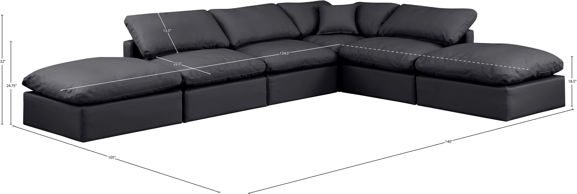 Indulge 140-inch Vegan Leather 6-Piece Modular L-Shape Sectional, Composition 2
