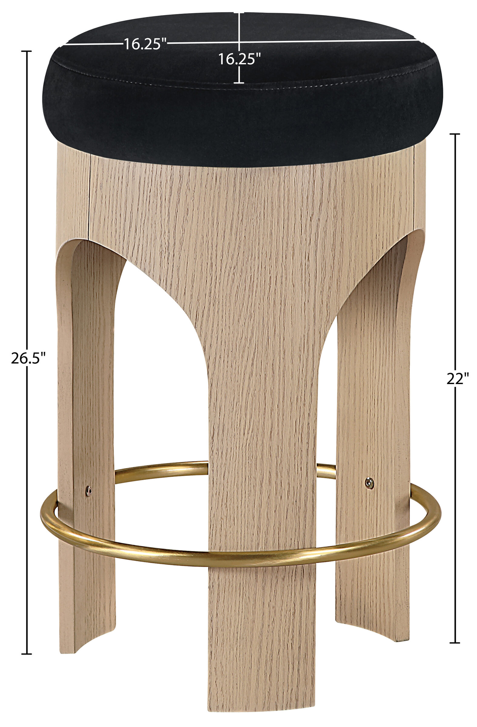 Bocceli Velvet Counter Stool with Natural Wood Base