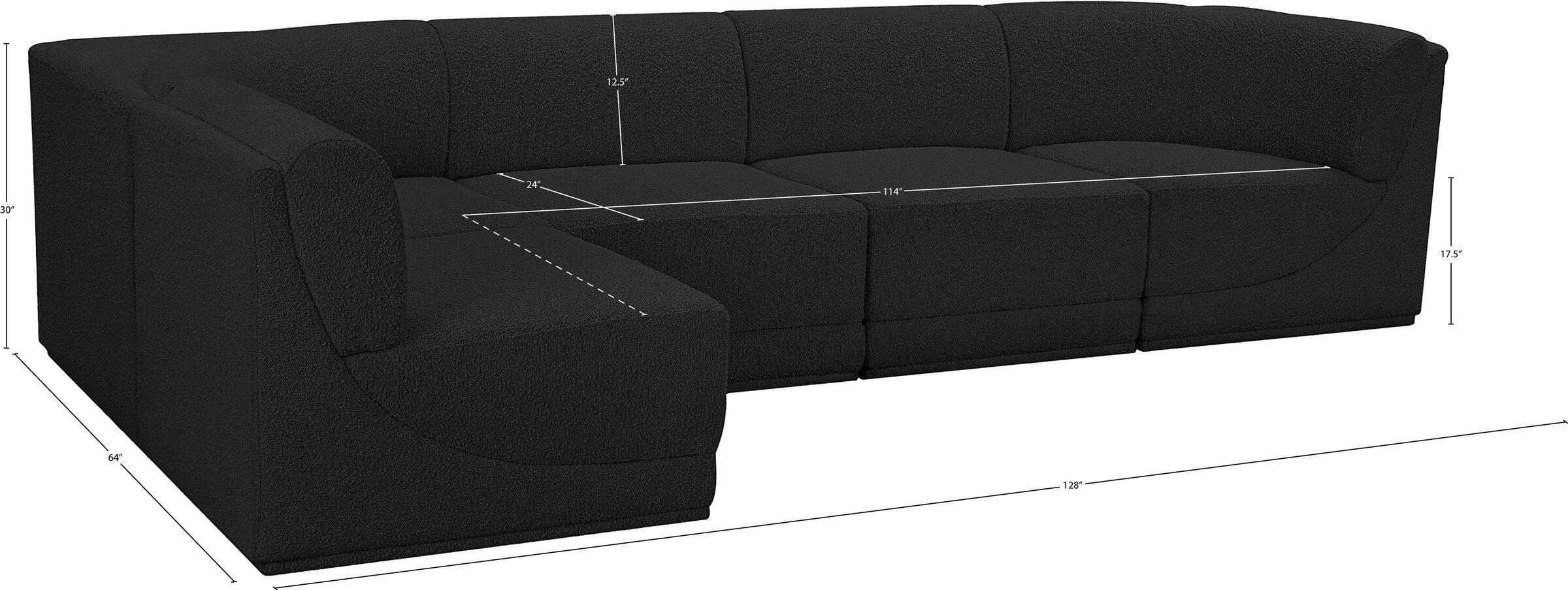 Ollie 128-inch Boucle 5-Piece Modular L-Shape Sectional