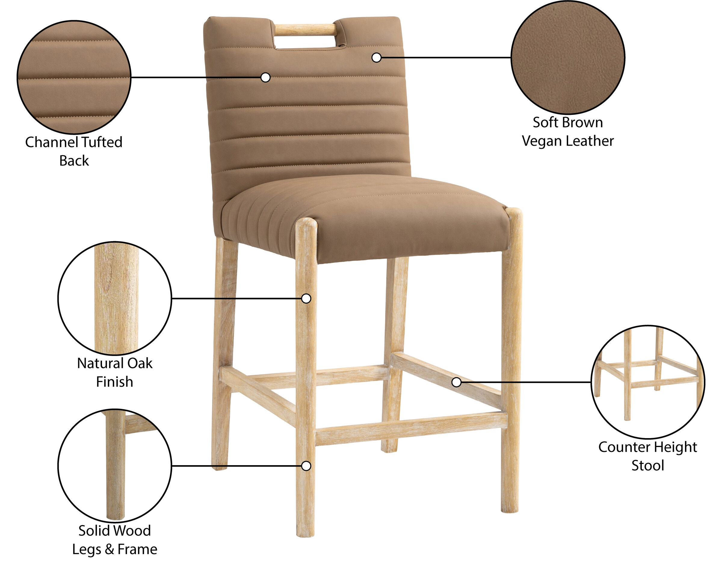 Aimee Vegan Leather Counter Stool with Natural Oak Wood Base