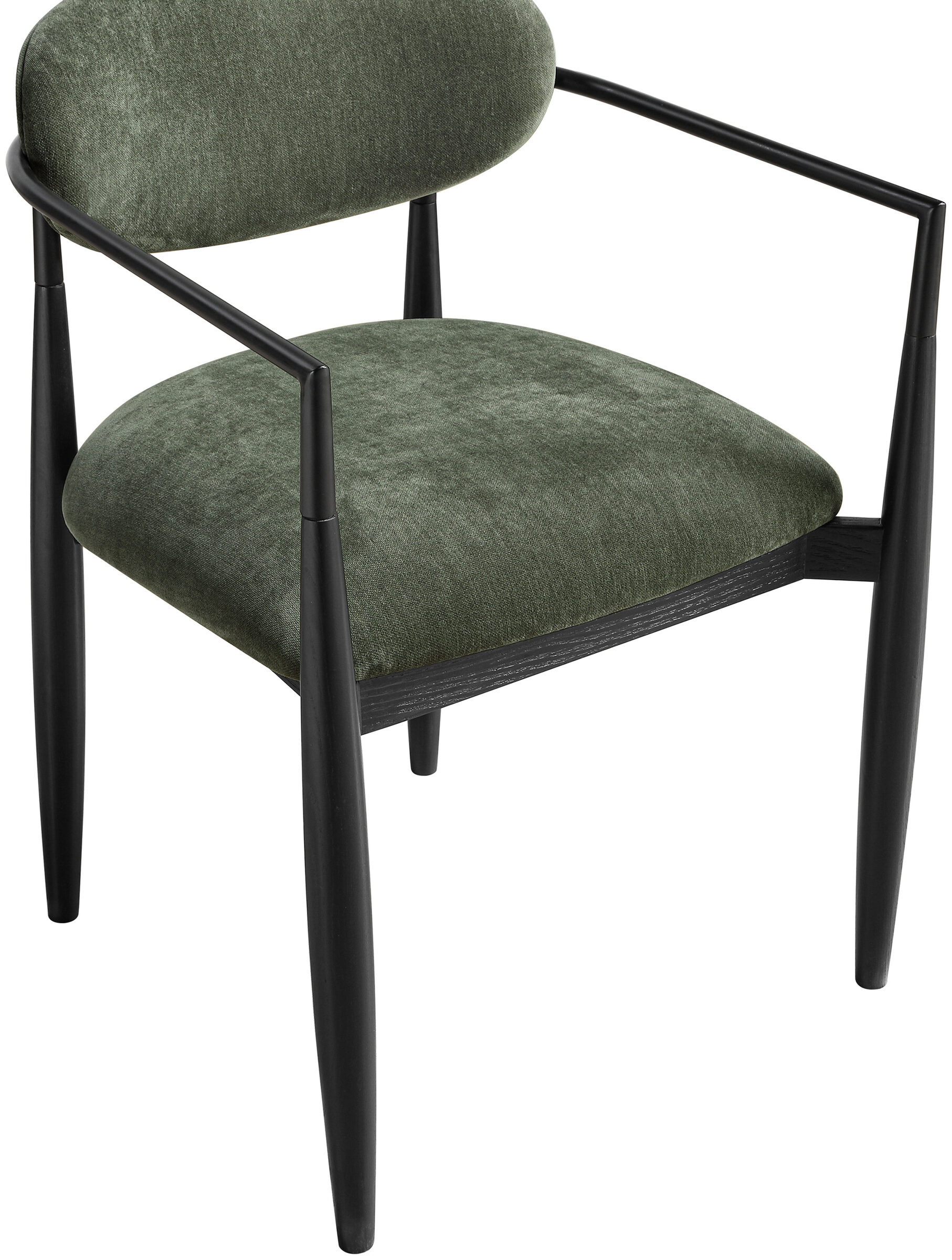 Riccio Polyester Arm Chair with Black Wood & Matte Black Iron Base