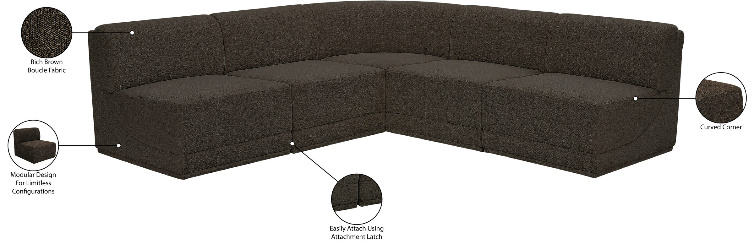 Ollie 94-inch Boucle 5-Piece Modular L-Shape Sectional