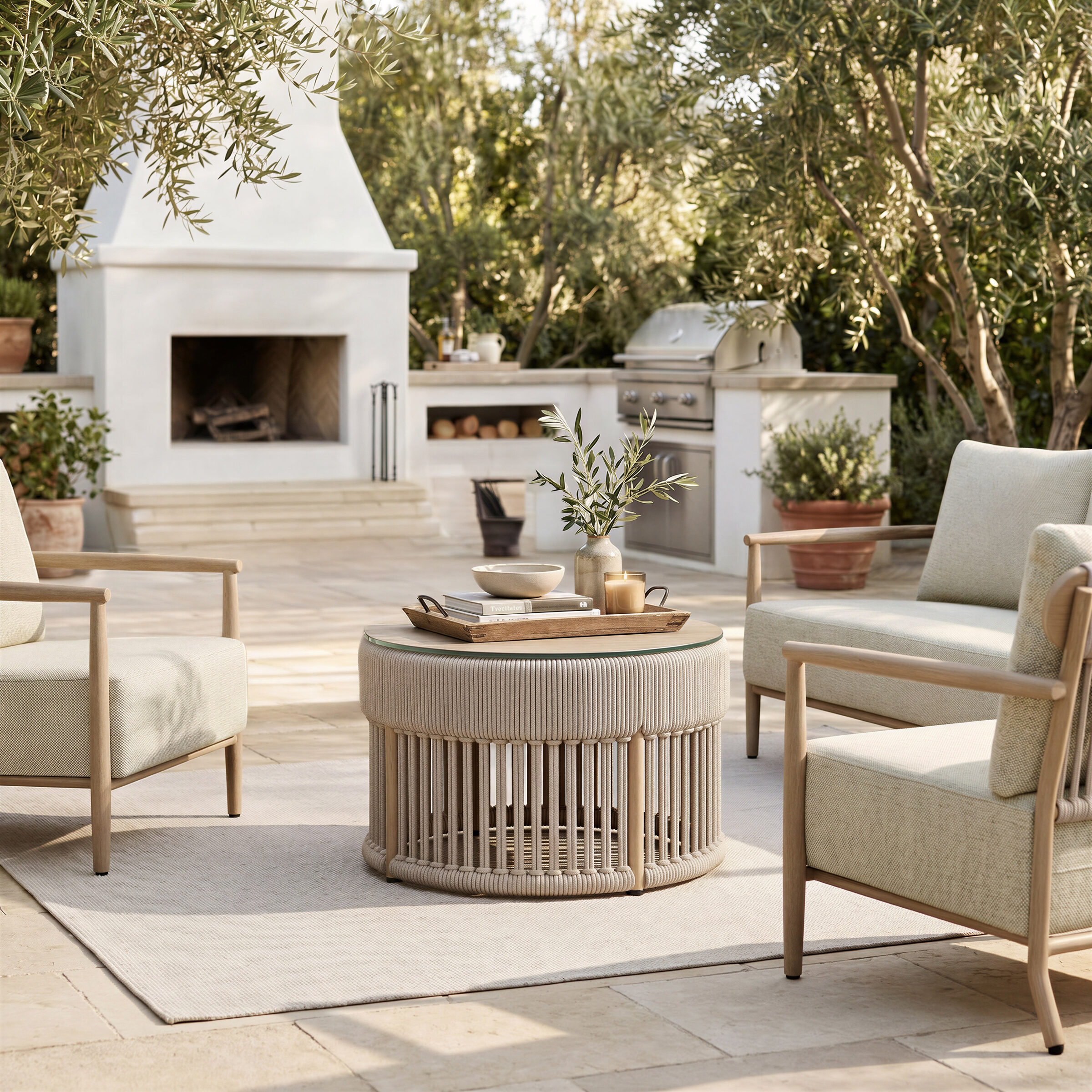Sora Faux Wood Tempered Glass Top Round Coffee Table