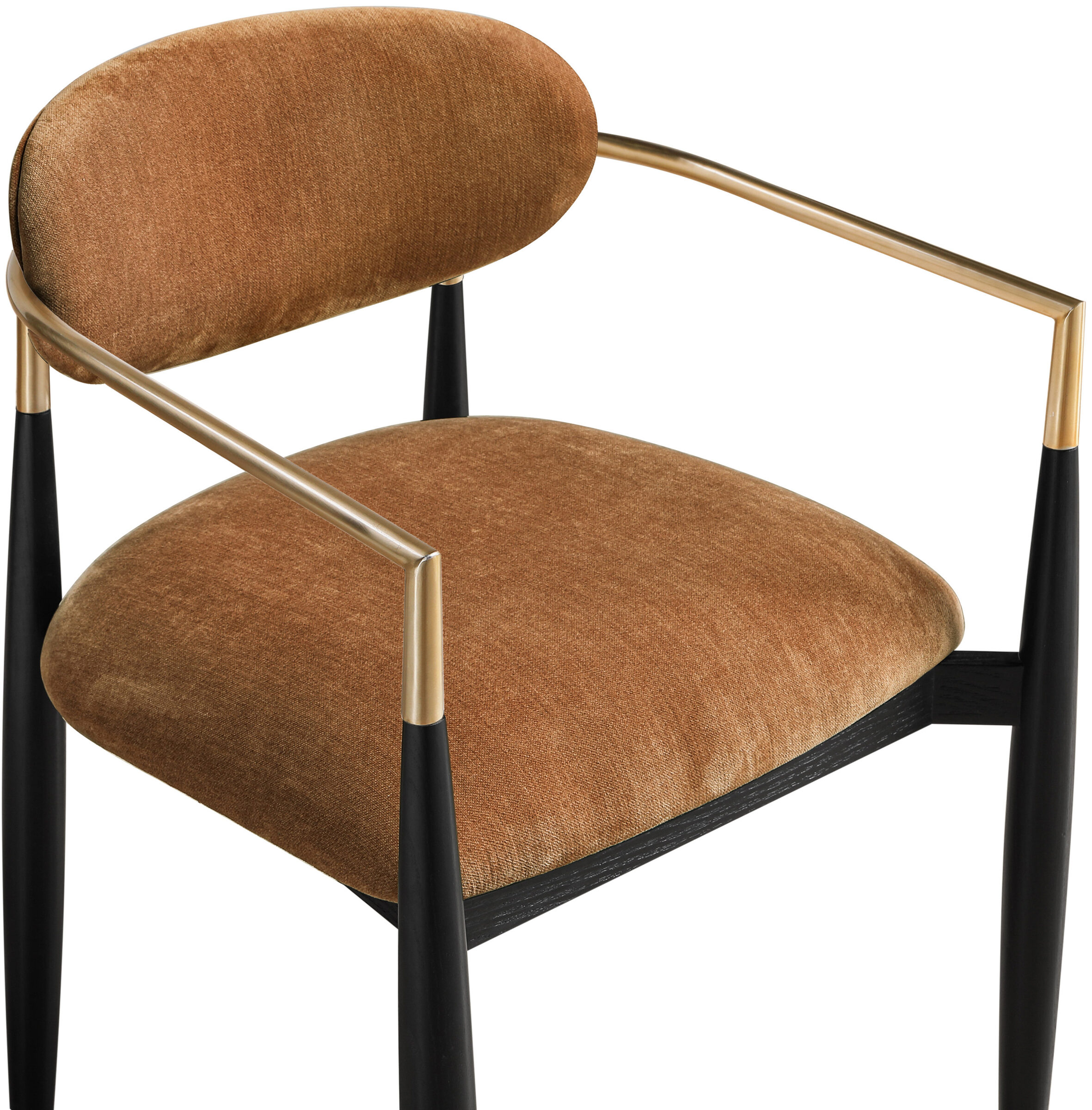 Riccio Polyester Arm Chair with Black Wood & Brushed Brass Iron Base